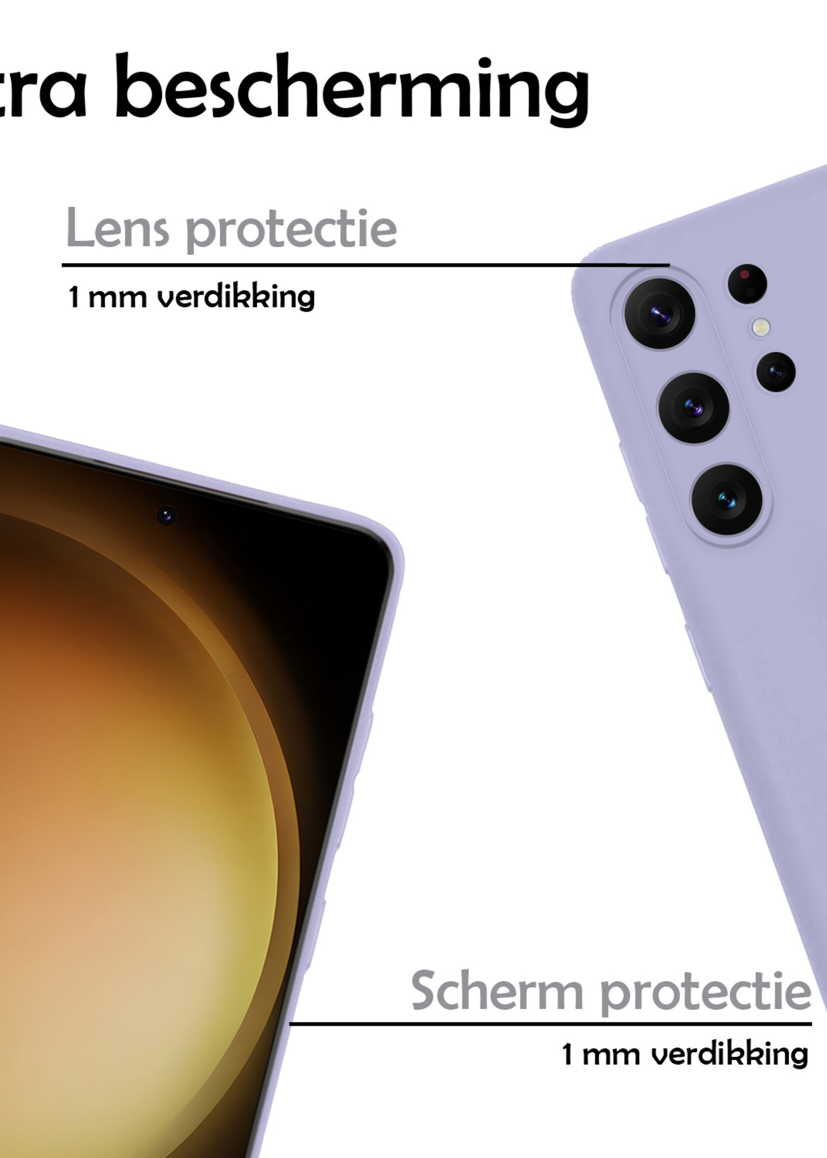 LUQ Hoesje Geschikt voor Samsung S23 Ultra Hoesje Siliconen Case - Hoes Geschikt voor Samsung Galaxy S23 Ultra Hoes Siliconen - Lila - 2 Stuks