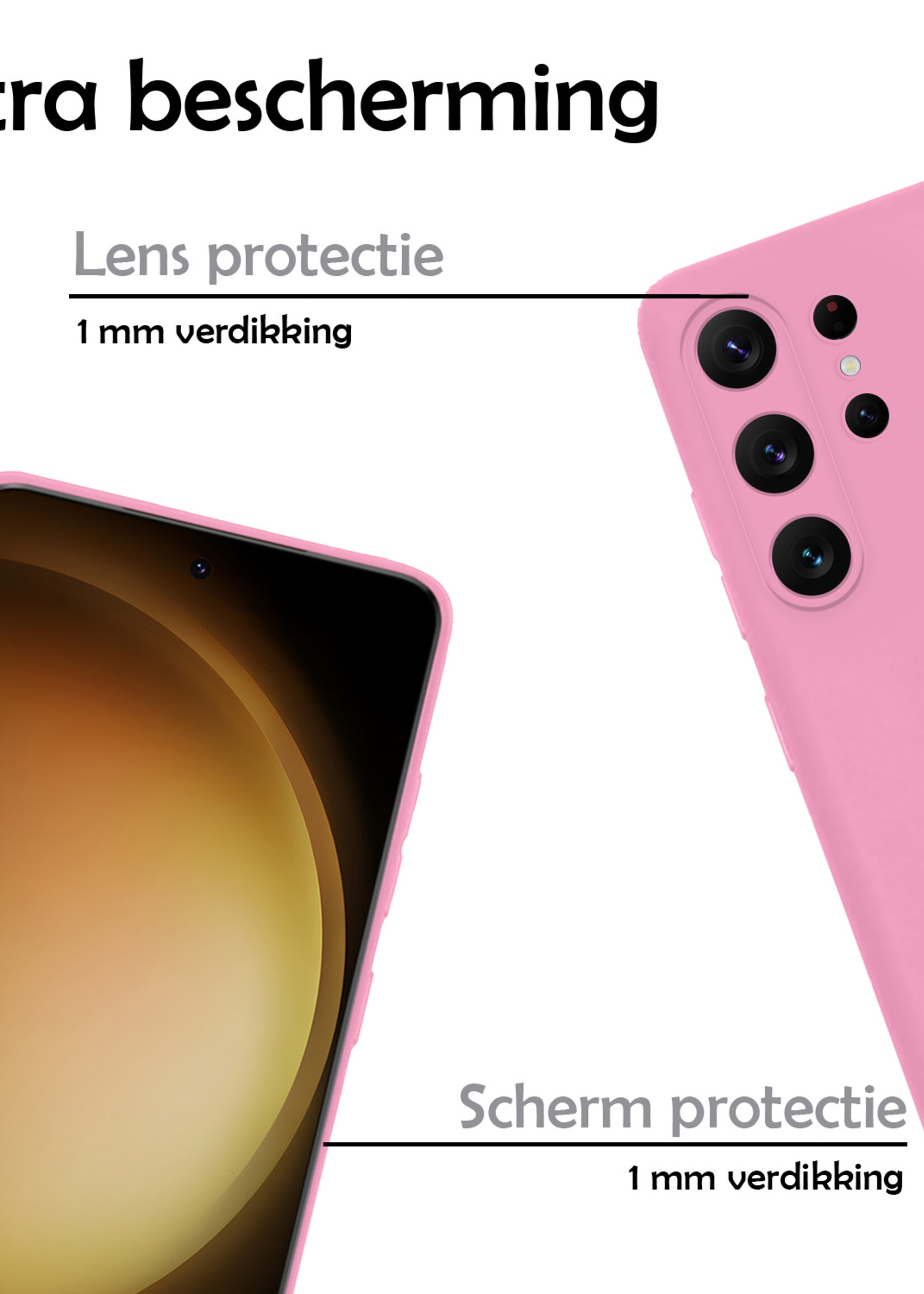 LUQ Hoesje Geschikt voor Samsung S23 Ultra Hoesje Siliconen Case - Hoes Geschikt voor Samsung Galaxy S23 Ultra Hoes Siliconen - Lichtroze - 2 Stuks