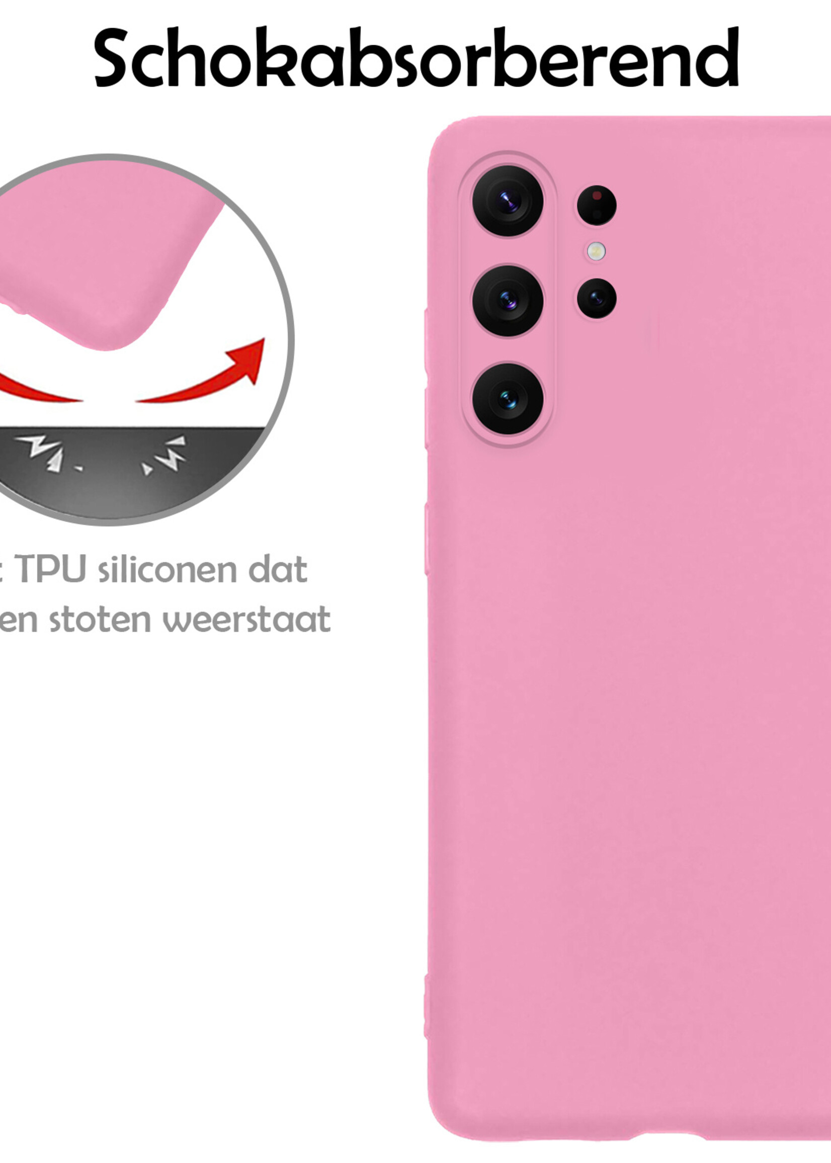 LUQ Hoesje Geschikt voor Samsung S23 Ultra Hoesje Siliconen Case - Hoes Geschikt voor Samsung Galaxy S23 Ultra Hoes Siliconen - Lichtroze - 2 Stuks