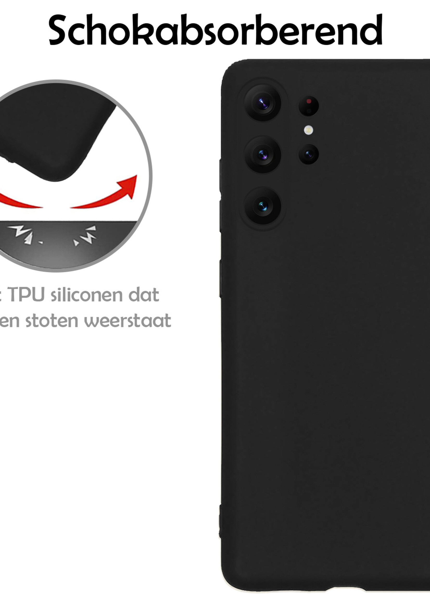 LUQ Hoesje Geschikt voor Samsung S23 Ultra Hoesje Siliconen Case - Hoes Geschikt voor Samsung Galaxy S23 Ultra Hoes Siliconen - Zwart - 2 Stuks