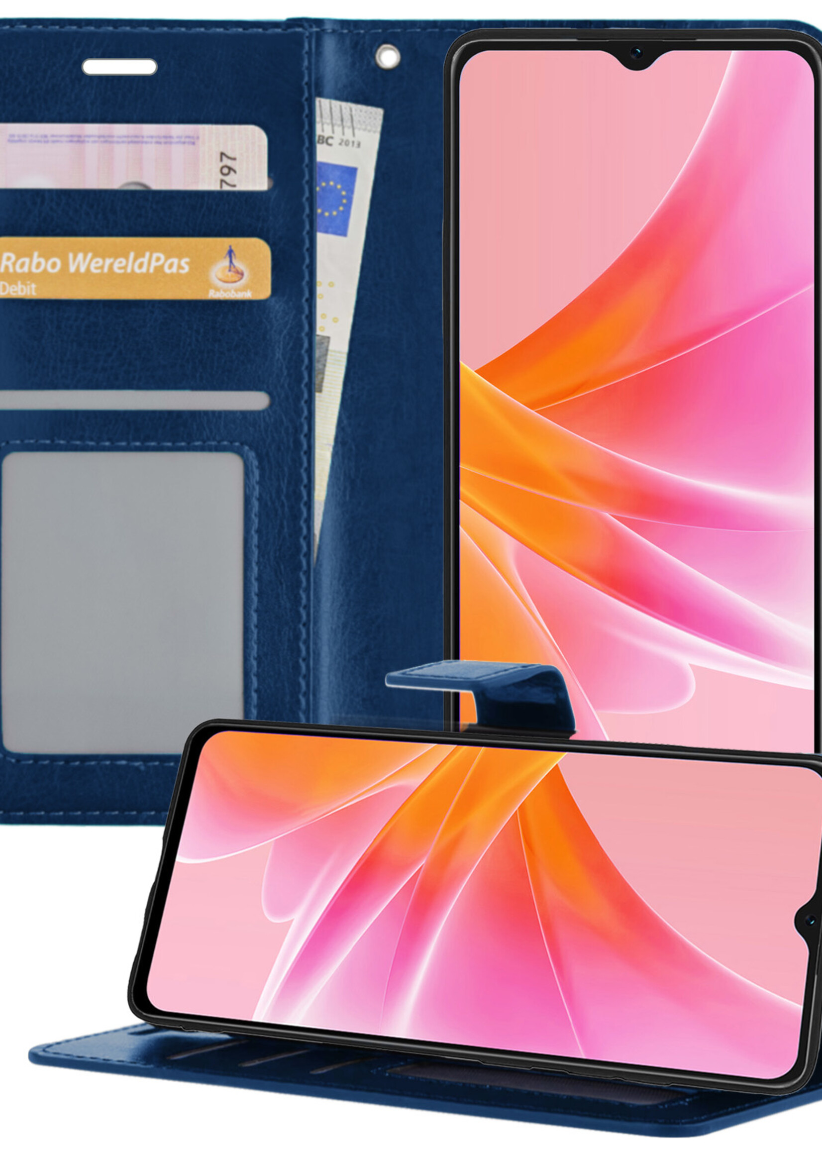 LUQ Hoesje Geschikt voor OPPO A17 Hoesje Book Case Hoes Wallet Cover - Hoes Geschikt voor OPPO A17 Hoesje Bookcase Hoes - Donkerblauw