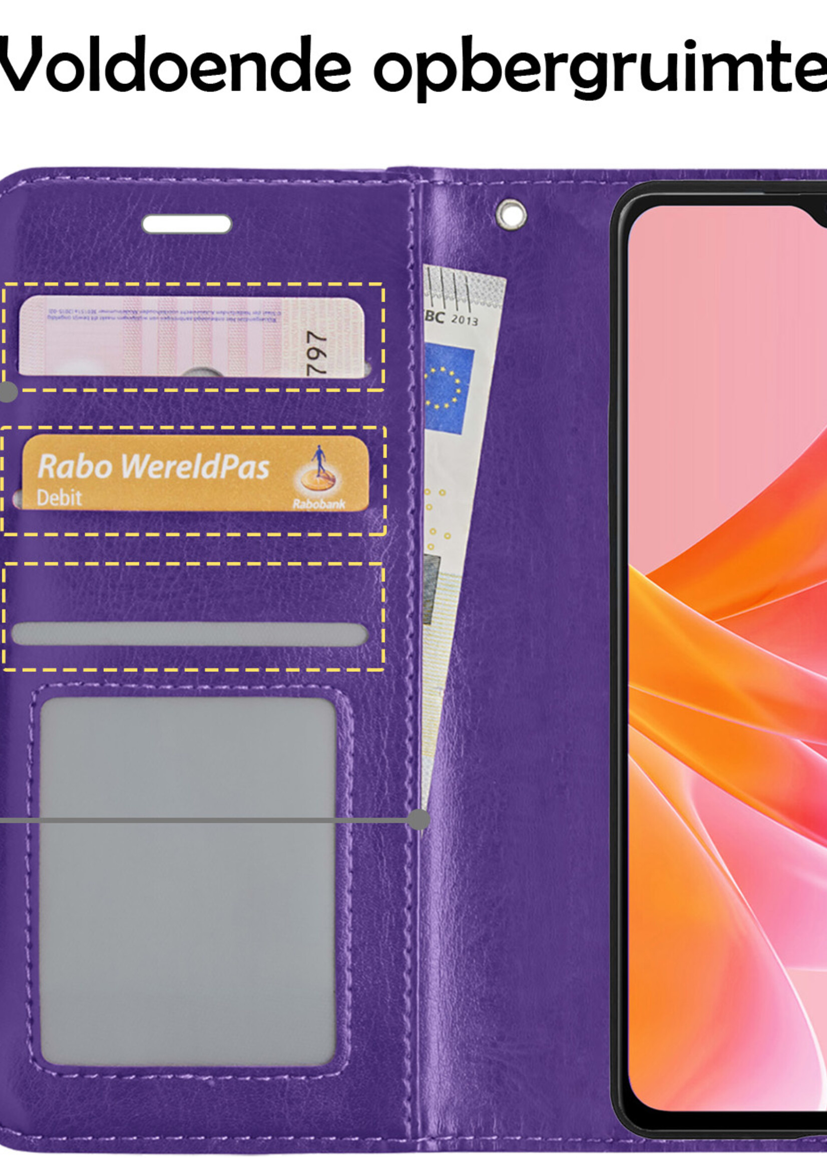 LUQ Hoesje Geschikt voor OPPO A17 Hoesje Book Case Hoes Wallet Cover - Hoes Geschikt voor OPPO A17 Hoesje Bookcase Hoes - Paars
