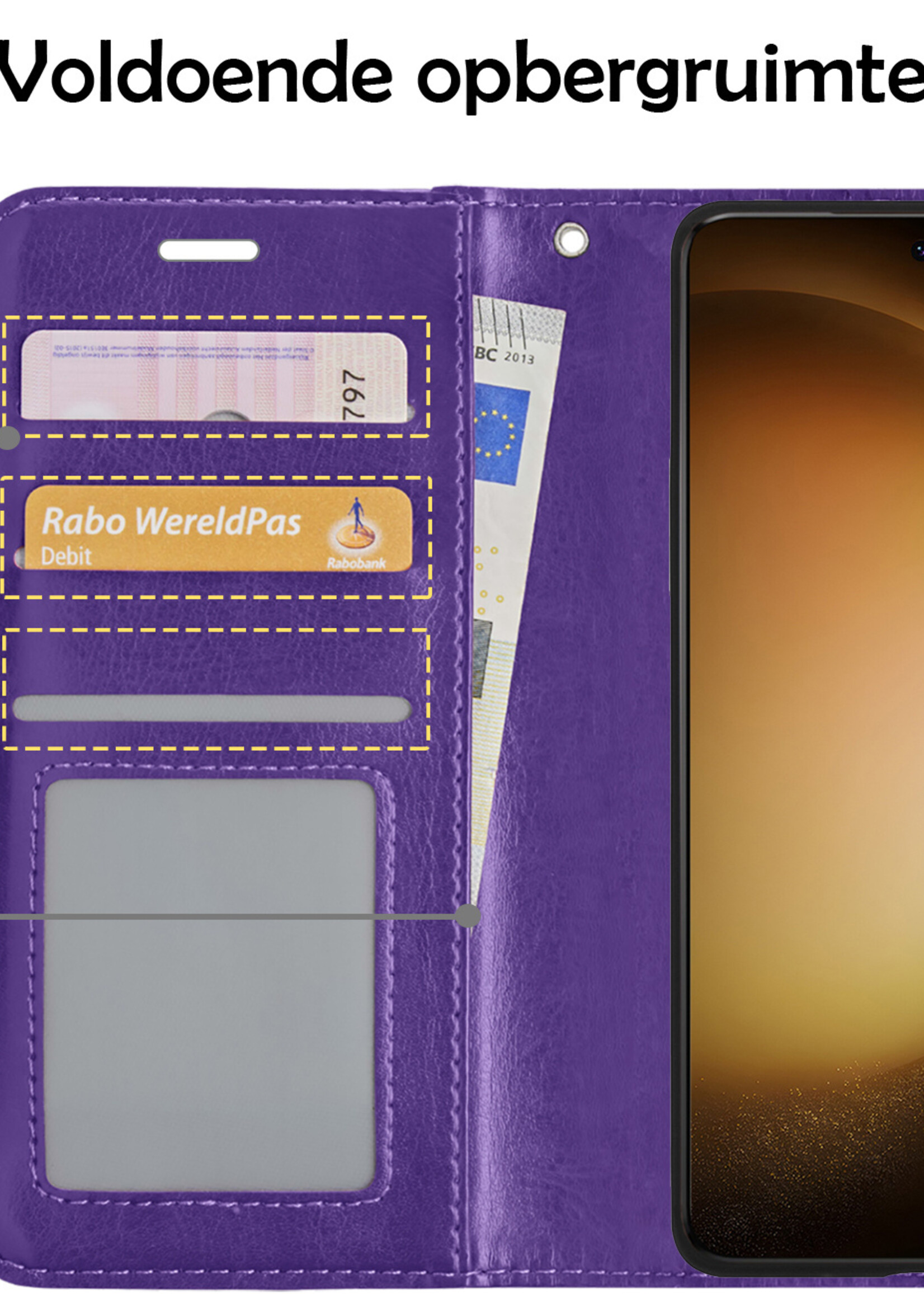 LUQ Hoesje Geschikt voor Samsung S23 Hoesje Book Case Hoes Wallet Cover Met Screenprotector - Hoes Geschikt voor Samsung Galaxy S23 Hoesje Bookcase Hoes - Paars