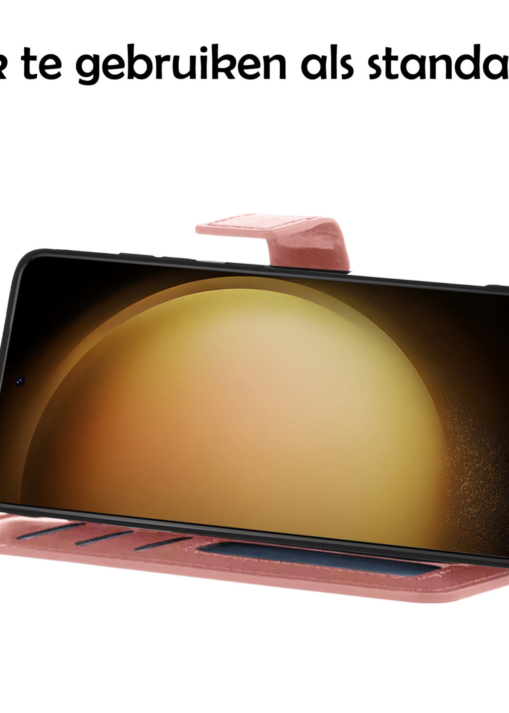 LUQ Hoesje Geschikt voor Samsung S23 Hoesje Book Case Hoes Wallet Cover Met Screenprotector - Hoes Geschikt voor Samsung Galaxy S23 Hoesje Bookcase Hoes - Rosé goud