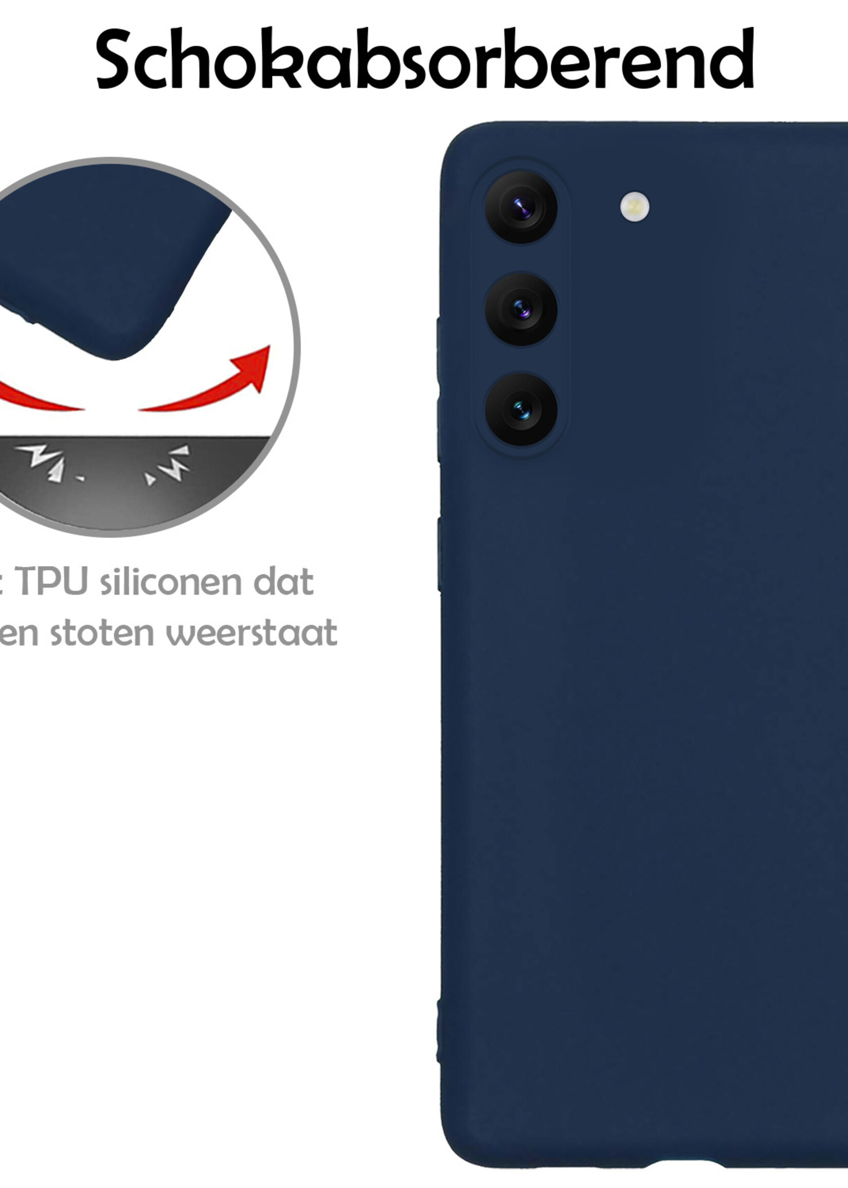 LUQ Hoesje Geschikt voor Samsung S23 Hoesje Siliconen Case Met Screenprotector - Hoes Geschikt voor Samsung Galaxy S23 Hoes Siliconen - Donkerblauw