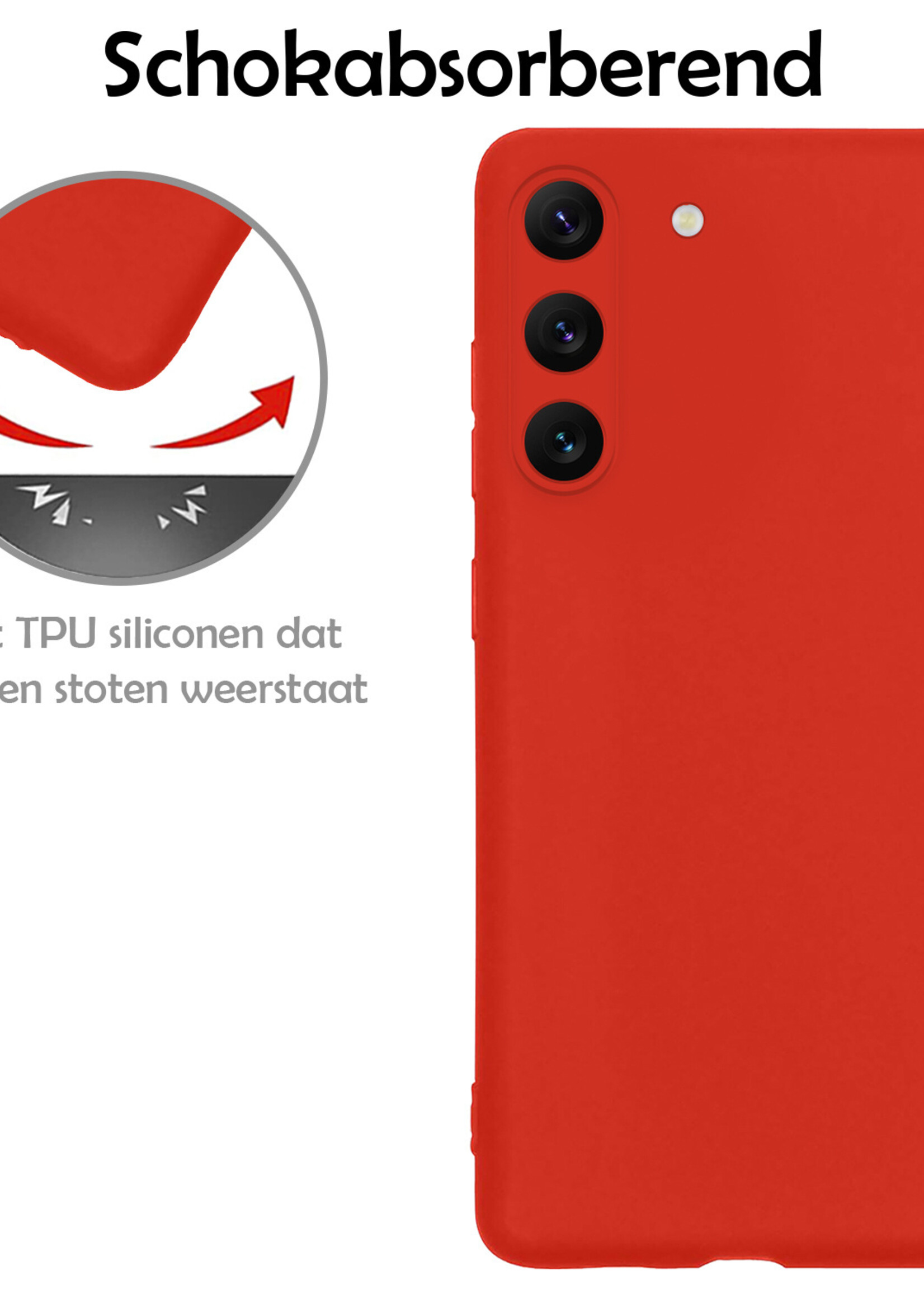 LUQ Hoesje Geschikt voor Samsung S23 Hoesje Siliconen Case Met Screenprotector - Hoes Geschikt voor Samsung Galaxy S23 Hoes Siliconen - Rood