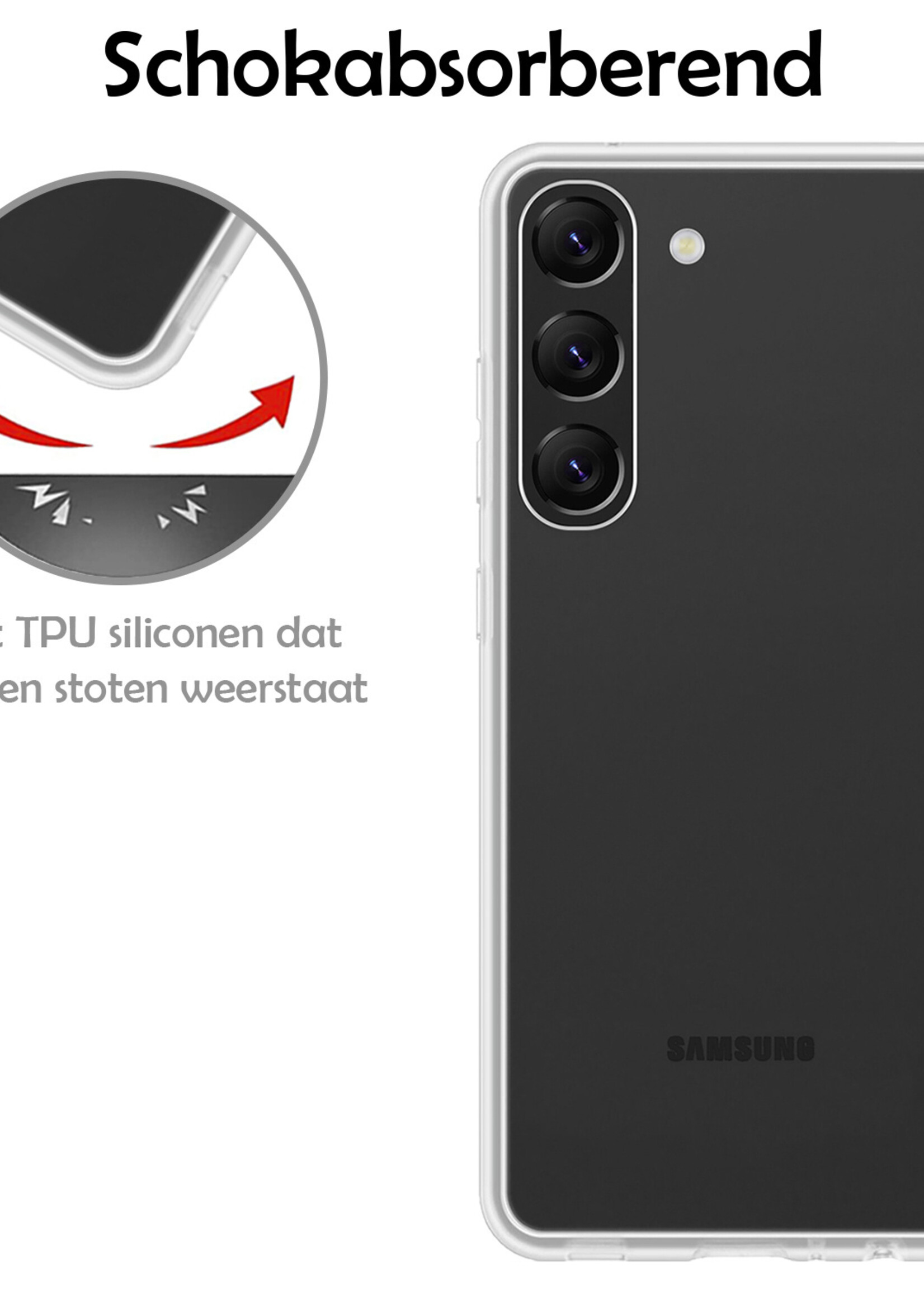 LUQ Hoesje Geschikt voor Samsung S23 Hoesje Siliconen Case Met Screenprotector - Hoes Geschikt voor Samsung Galaxy S23 Hoes Siliconen - Transparant