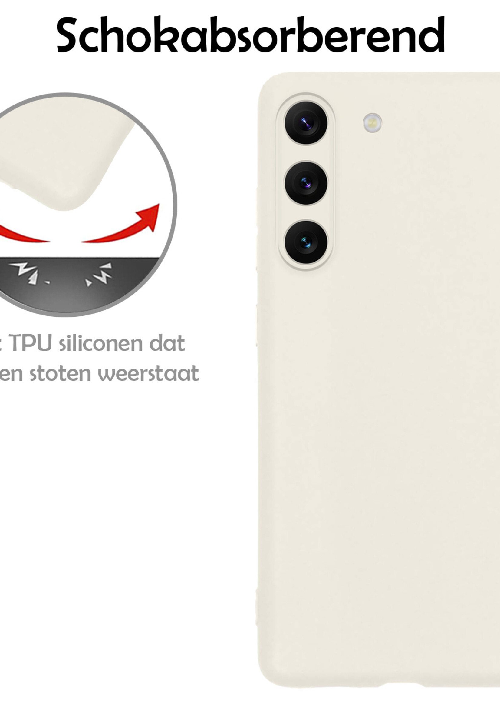 LUQ Hoesje Geschikt voor Samsung S23 Hoesje Siliconen Case Met Screenprotector - Hoes Geschikt voor Samsung Galaxy S23 Hoes Siliconen - Wit