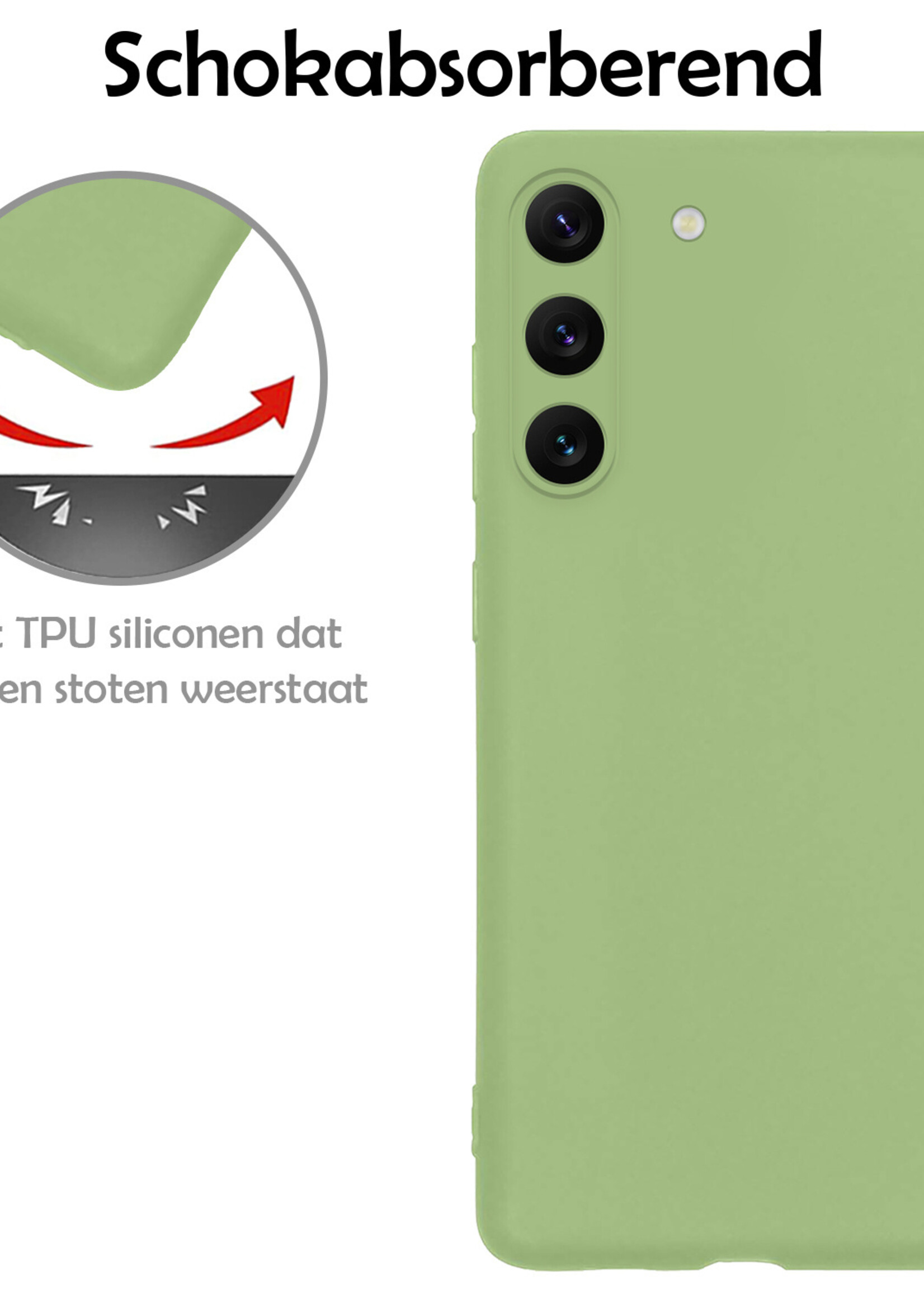 LUQ Hoesje Geschikt voor Samsung S23 Hoesje Siliconen Case Met 2x Screenprotector - Hoes Geschikt voor Samsung Galaxy S23 Hoes Siliconen - Groen