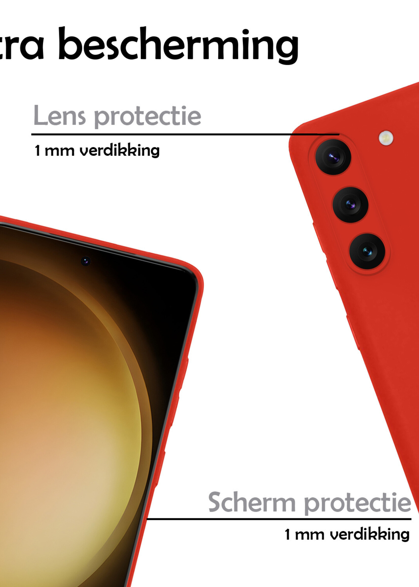 LUQ Hoesje Geschikt voor Samsung S23 Hoesje Siliconen Case Met 2x Screenprotector - Hoes Geschikt voor Samsung Galaxy S23 Hoes Siliconen - Rood
