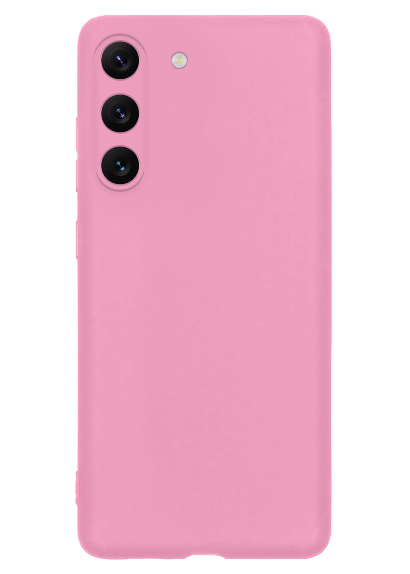 LUQ Hoesje Geschikt voor Samsung S23 Hoesje Siliconen Case Met 2x Screenprotector - Hoes Geschikt voor Samsung Galaxy S23 Hoes Siliconen - Lichtroze