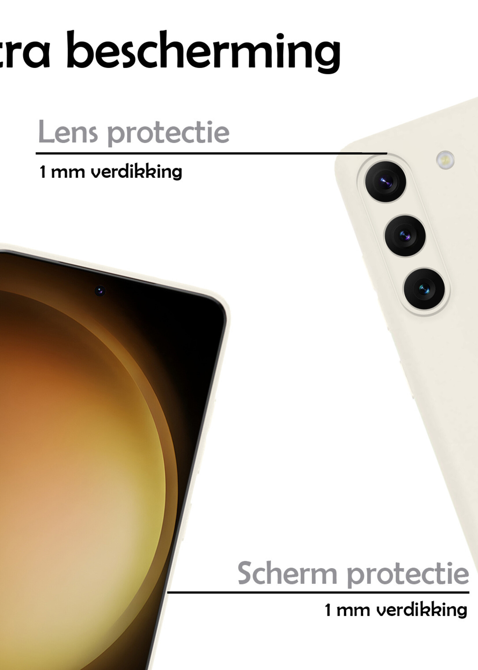 LUQ Hoesje Geschikt voor Samsung S23 Hoesje Siliconen Case Met 2x Screenprotector - Hoes Geschikt voor Samsung Galaxy S23 Hoes Siliconen - Wit