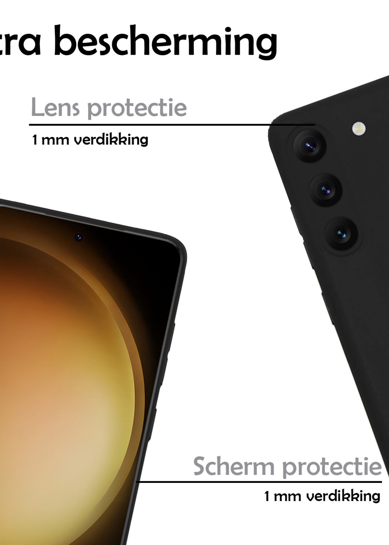 LUQ Hoesje Geschikt voor Samsung S23 Hoesje Siliconen Case Met 2x Screenprotector - Hoes Geschikt voor Samsung Galaxy S23 Hoes Siliconen - Zwart
