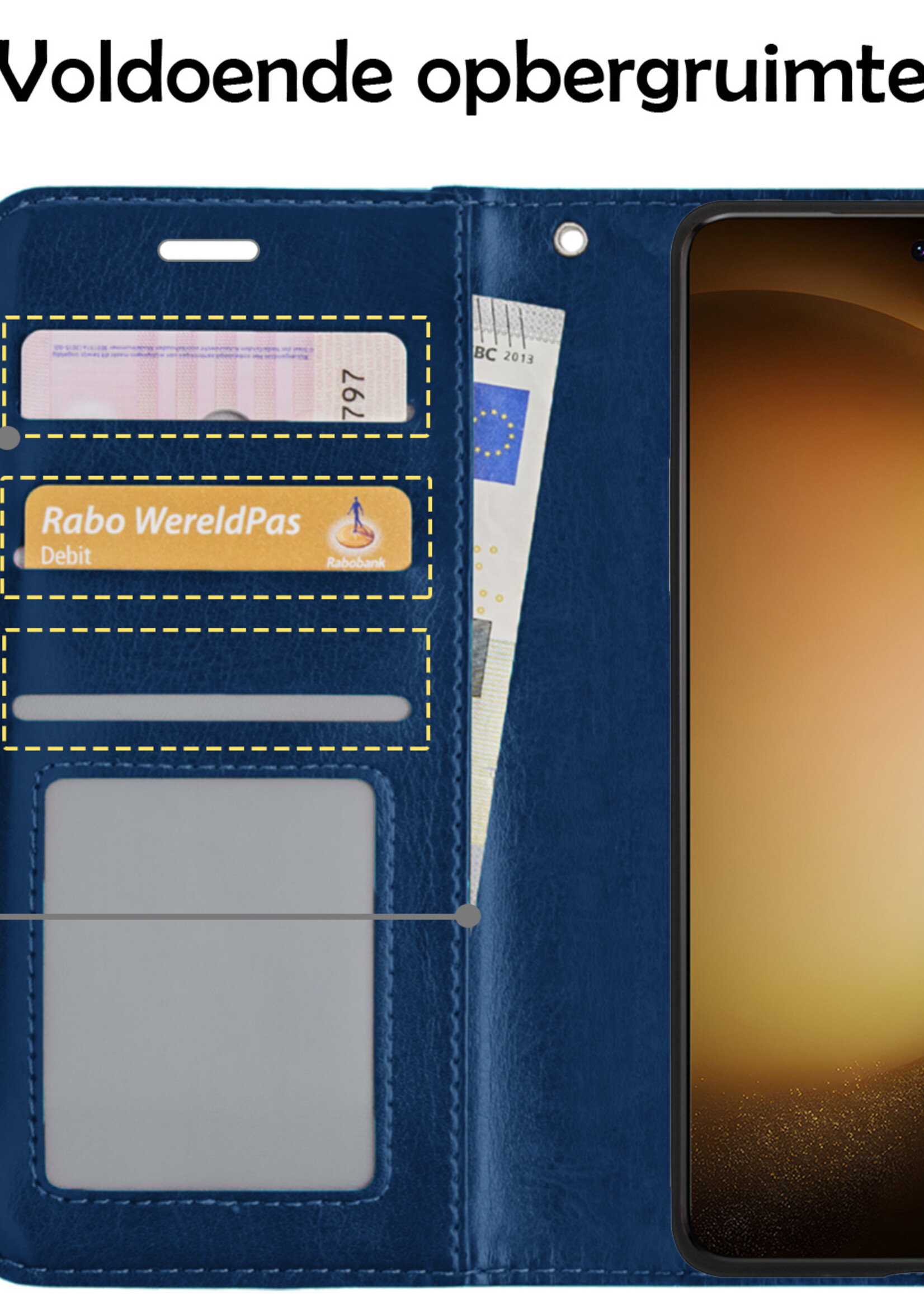 LUQ Hoesje Geschikt voor Samsung S23 Plus Hoesje Book Case Hoes Wallet Cover Met Screenprotector - Hoes Geschikt voor Samsung Galaxy S23 Plus Hoesje Bookcase Hoes - Donkerblauw