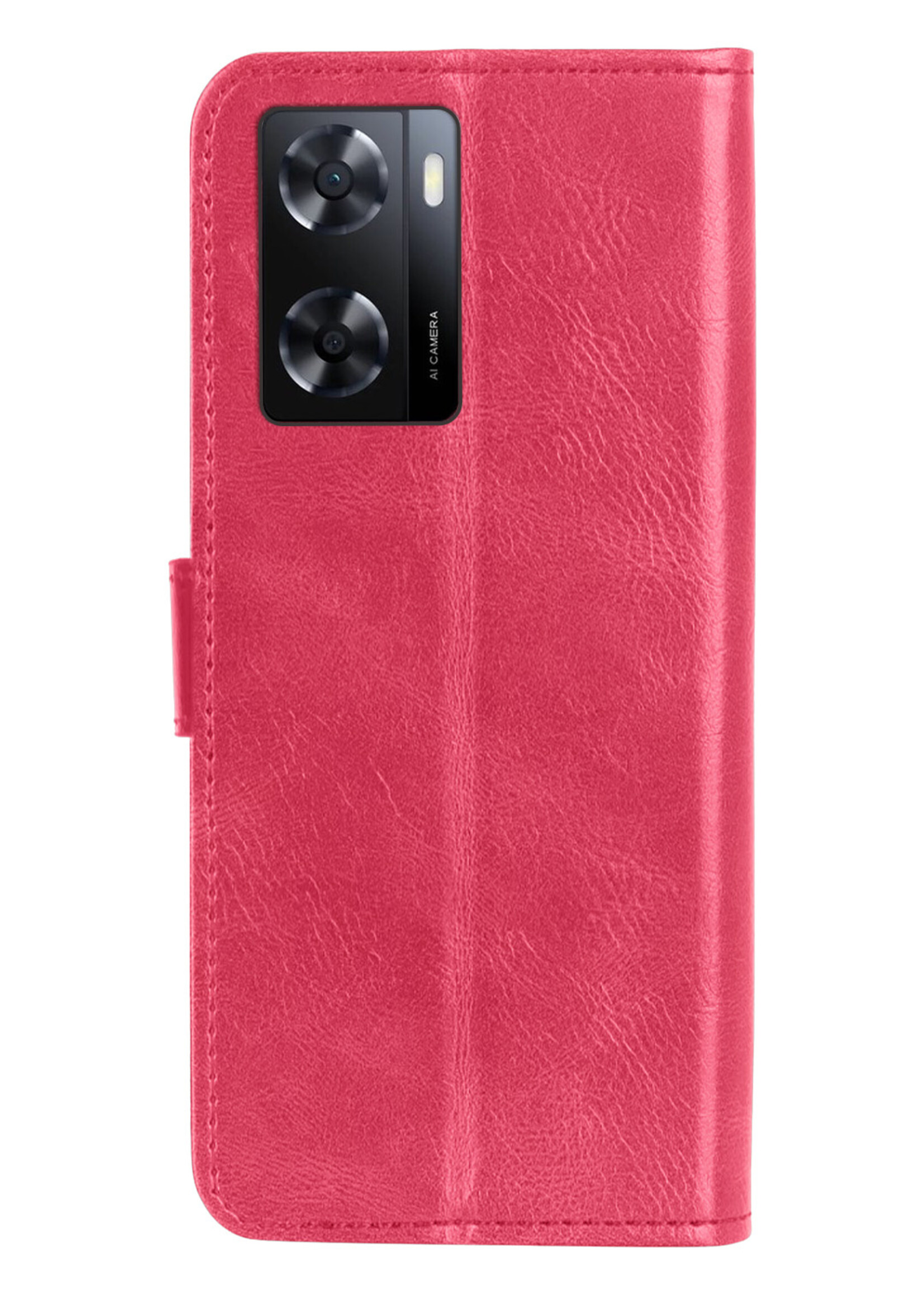 LUQ Hoesje Geschikt voor OPPO A57 Hoesje Book Case Hoes Wallet Cover - Hoes Geschikt voor OPPO A57 Hoesje Bookcase Hoes - Donkerroze