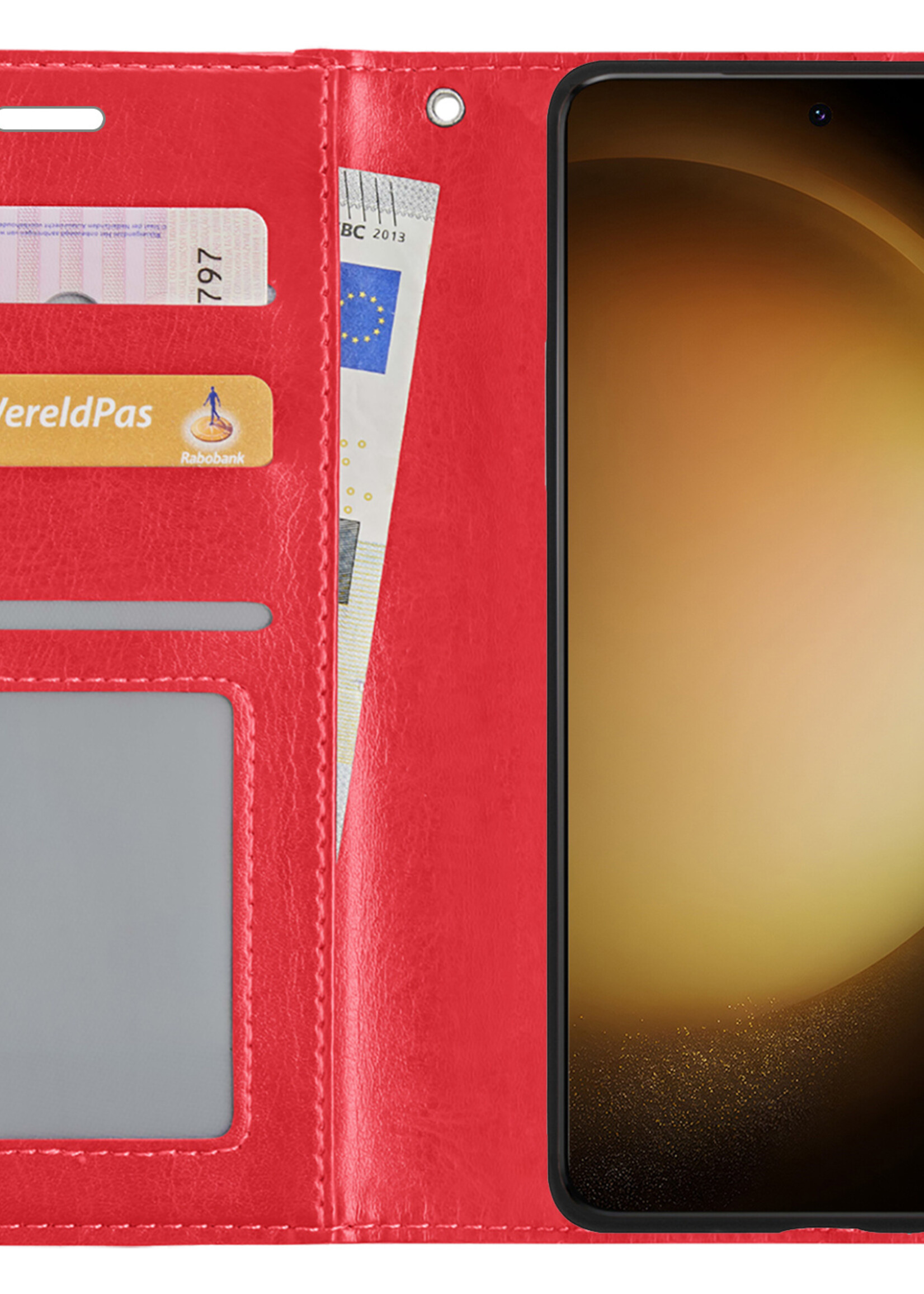 LUQ Hoesje Geschikt voor Samsung S23 Plus Hoesje Book Case Hoes Wallet Cover Met Screenprotector - Hoes Geschikt voor Samsung Galaxy S23 Plus Hoesje Bookcase Hoes - Rood