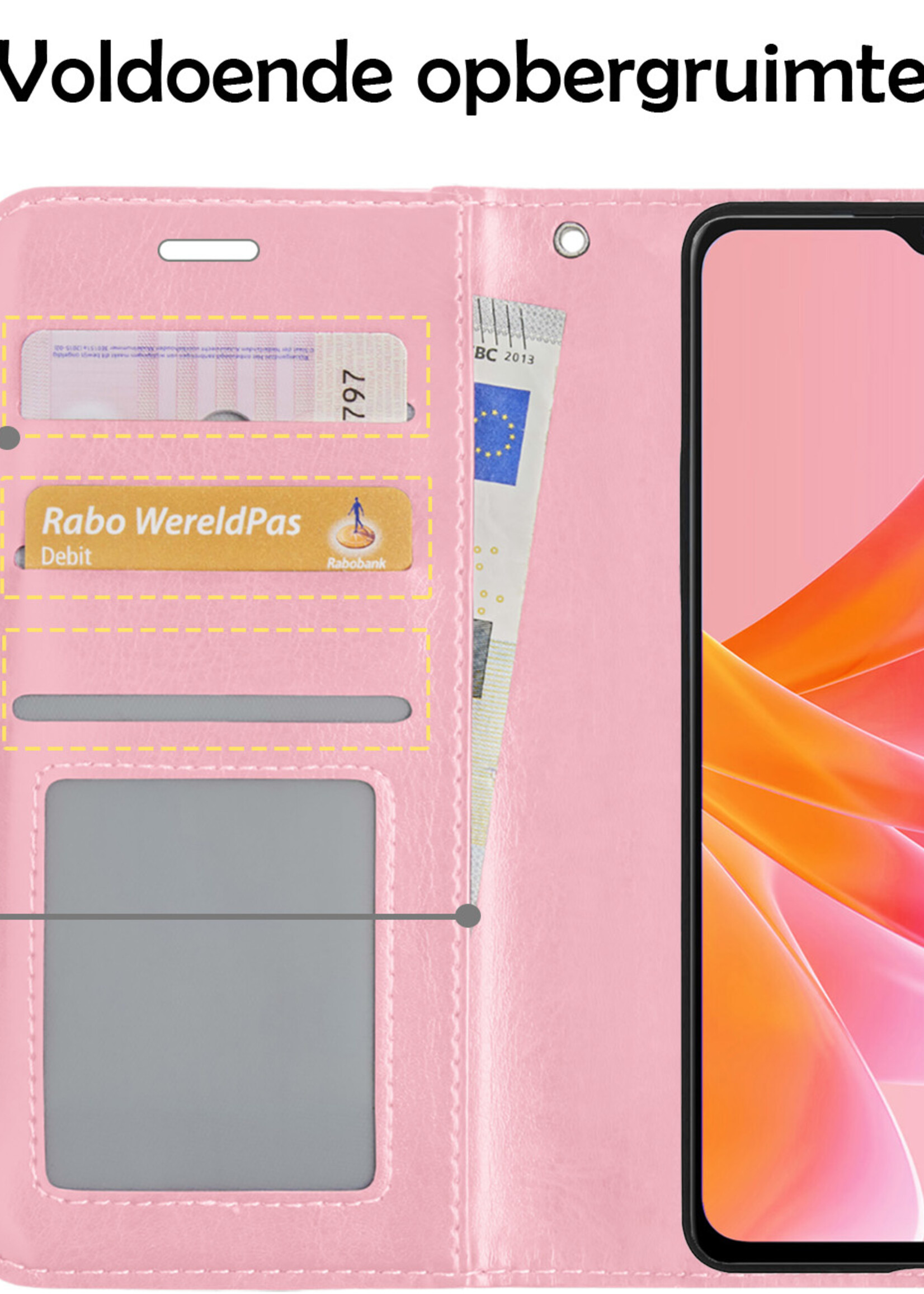LUQ Hoesje Geschikt voor OPPO A57 Hoesje Book Case Hoes Wallet Cover - Hoes Geschikt voor OPPO A57 Hoesje Bookcase Hoes - Lichtroze