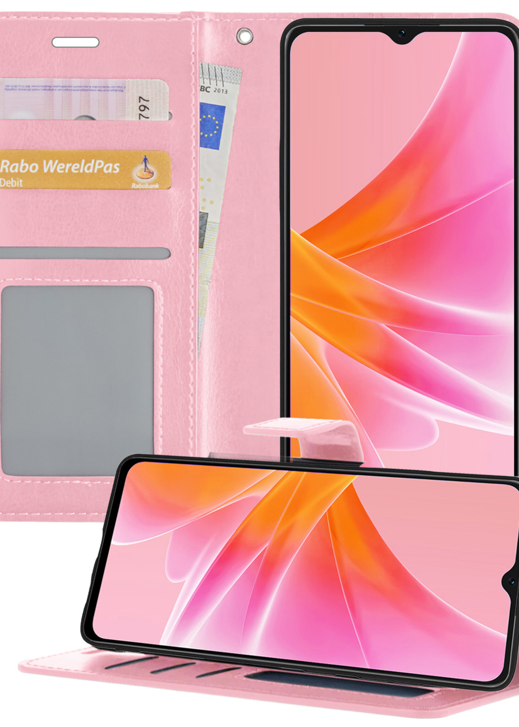 LUQ Hoesje Geschikt voor OPPO A57 Hoesje Book Case Hoes Wallet Cover - Hoes Geschikt voor OPPO A57 Hoesje Bookcase Hoes - Lichtroze