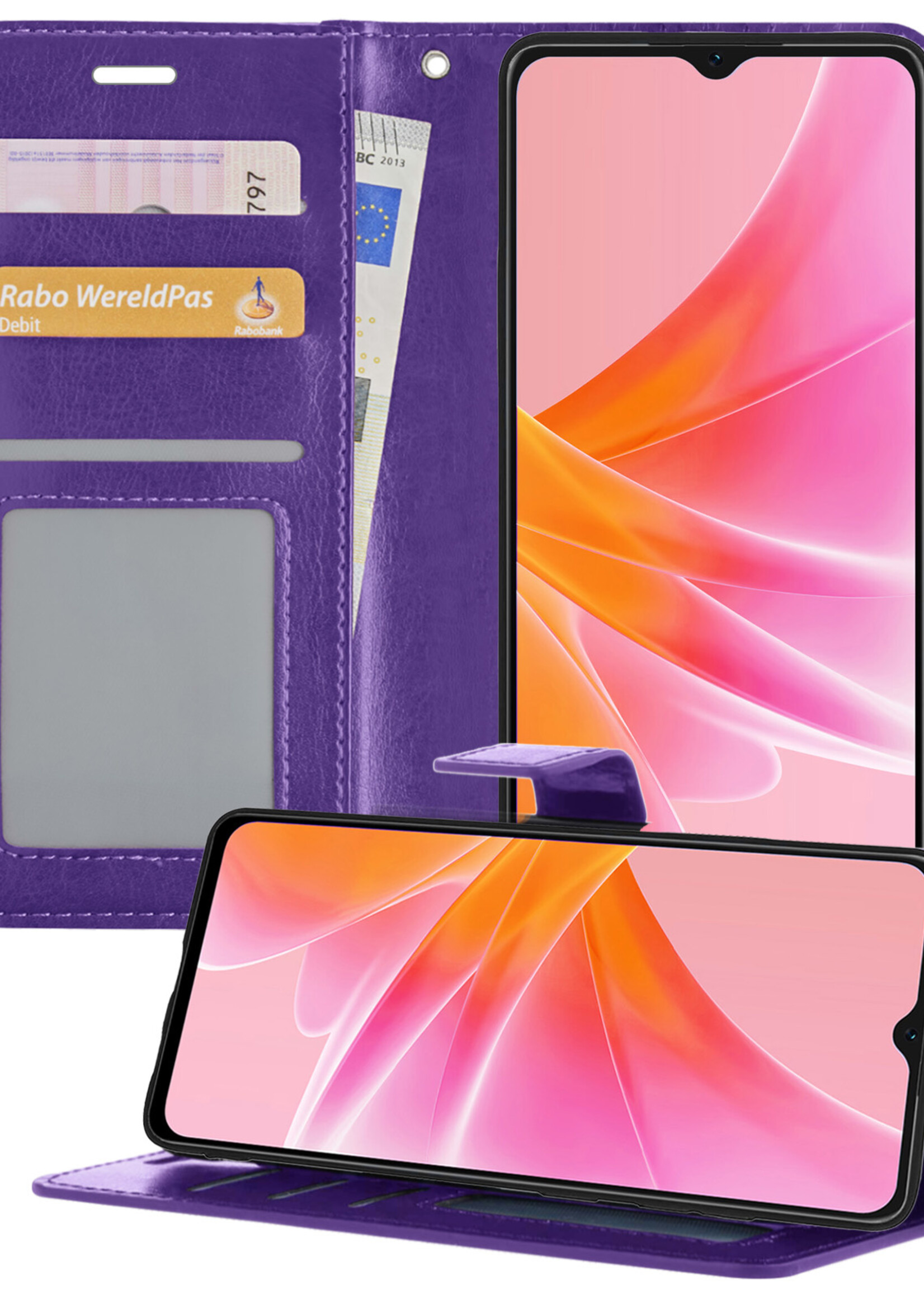 LUQ Hoesje Geschikt voor OPPO A57 Hoesje Book Case Hoes Wallet Cover - Hoes Geschikt voor OPPO A57 Hoesje Bookcase Hoes - Paars