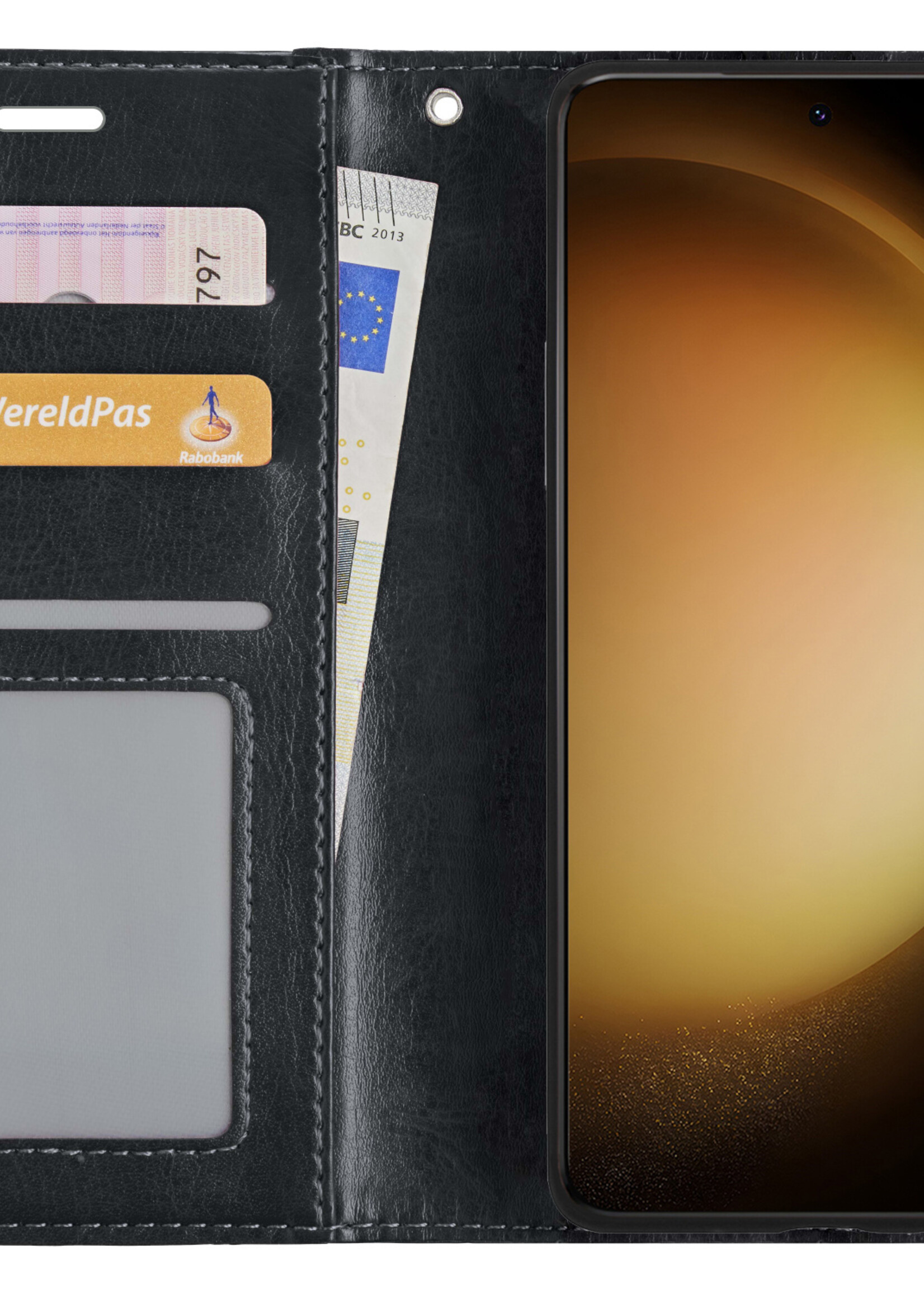 LUQ Hoesje Geschikt voor Samsung S23 Plus Hoesje Book Case Hoes Wallet Cover Met 2x Screenprotector - Hoes Geschikt voor Samsung Galaxy S23 Plus Hoesje Bookcase Hoes - Zwart