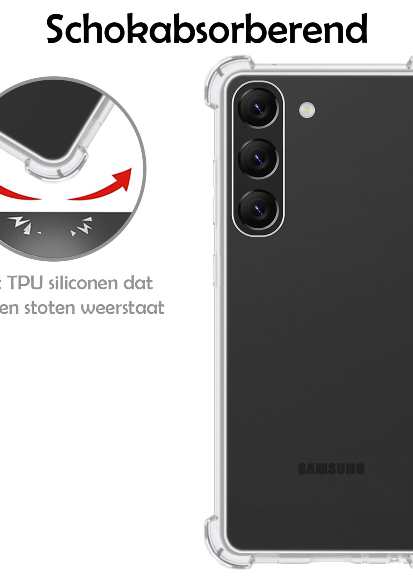 LUQ Hoesje Geschikt voor Samsung S23 Plus Hoesje Shockproof Case Siliconen Met Screenprotector - Hoes Geschikt voor Samsung Galaxy S23 Plus Hoes Cover Siliconen - Transparant