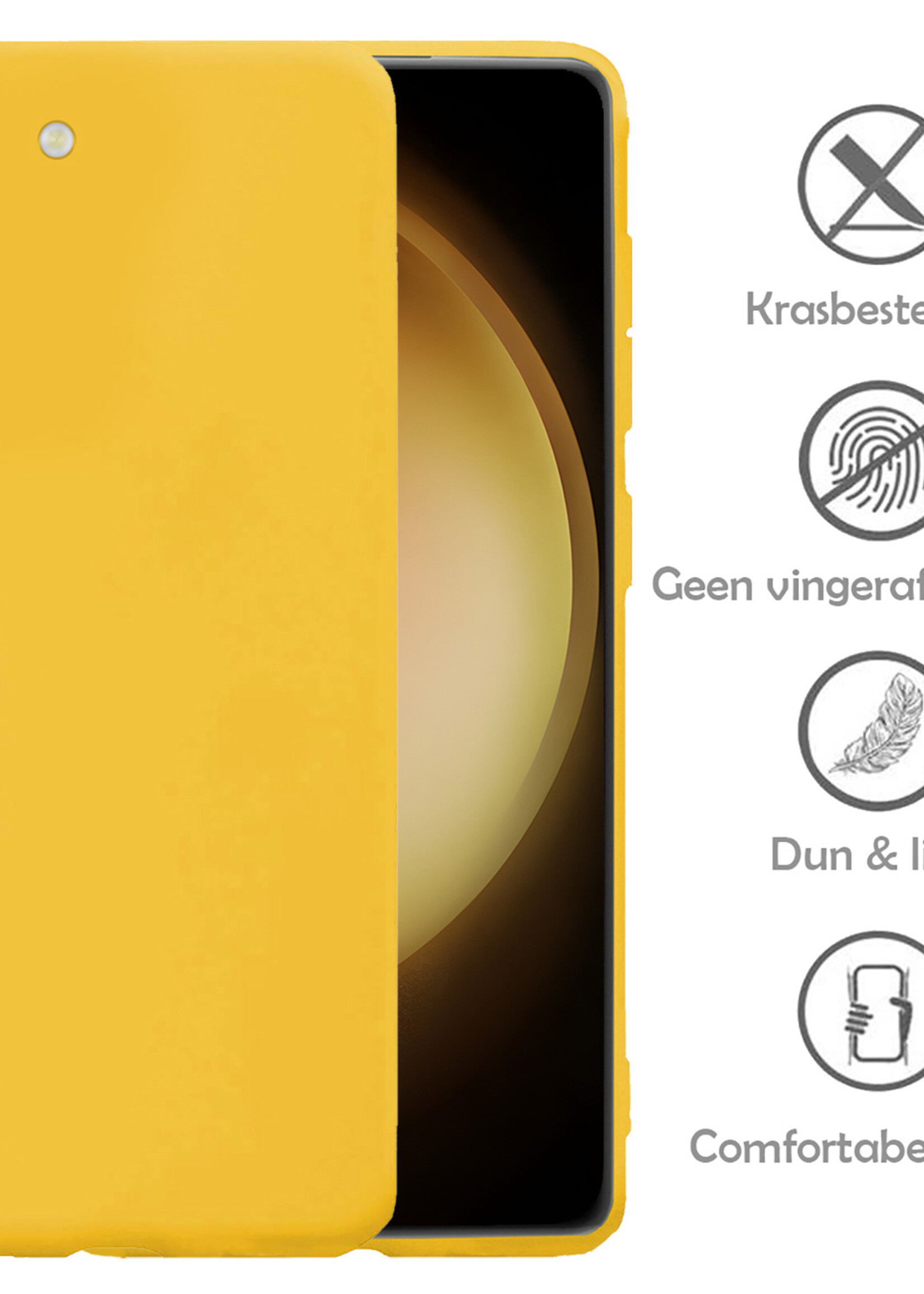 LUQ Hoesje Geschikt voor Samsung S23 Plus Hoesje Siliconen Case Met Screenprotector - Hoes Geschikt voor Samsung Galaxy S23 Plus Hoes Siliconen - Geel