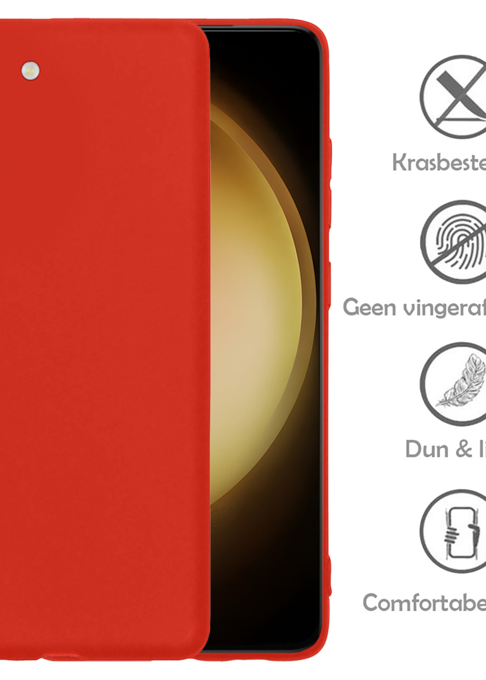 LUQ Hoesje Geschikt voor Samsung S23 Plus Hoesje Siliconen Case Met Screenprotector - Hoes Geschikt voor Samsung Galaxy S23 Plus Hoes Siliconen - Rood