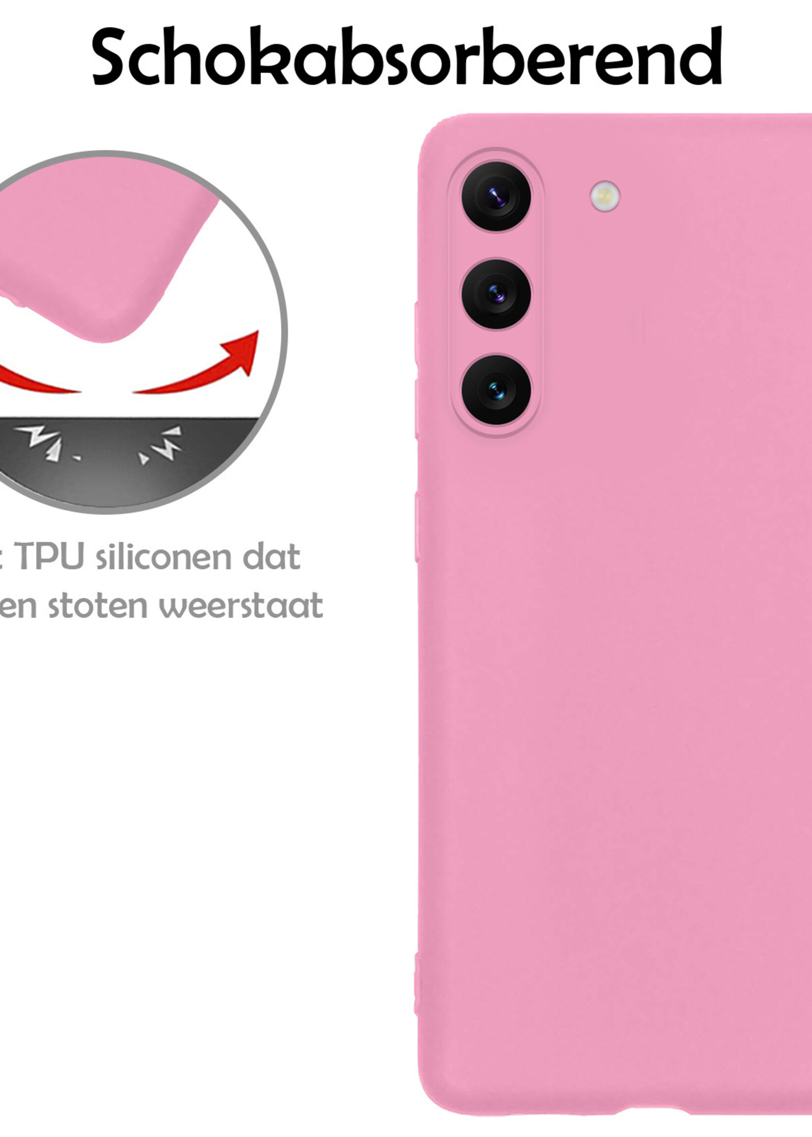 LUQ Hoesje Geschikt voor Samsung S23 Plus Hoesje Siliconen Case Met Screenprotector - Hoes Geschikt voor Samsung Galaxy S23 Plus Hoes Siliconen - Lichtroze