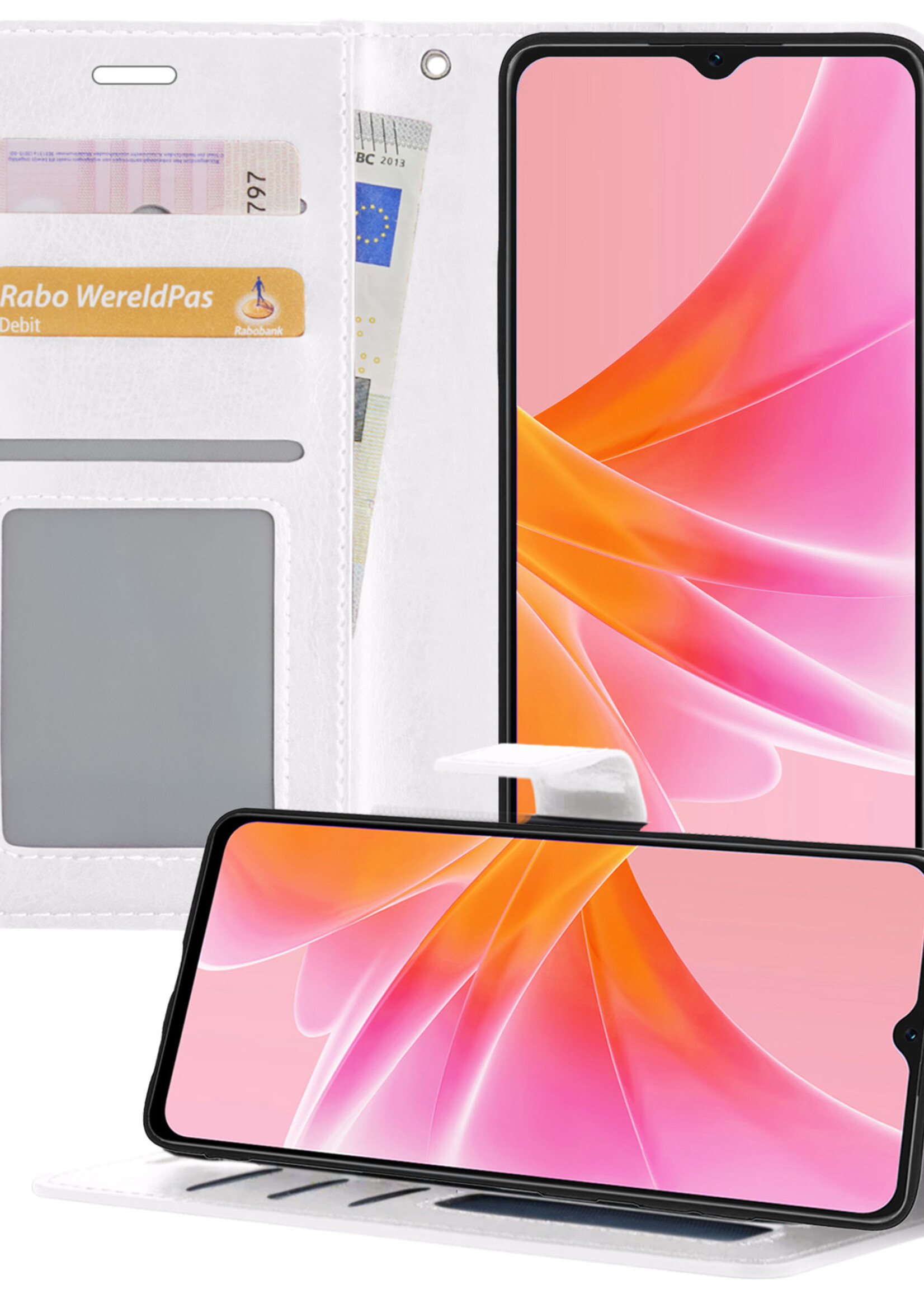 LUQ Hoesje Geschikt voor OPPO A57 Hoesje Book Case Hoes Wallet Cover - Hoes Geschikt voor OPPO A57 Hoesje Bookcase Hoes - Wit
