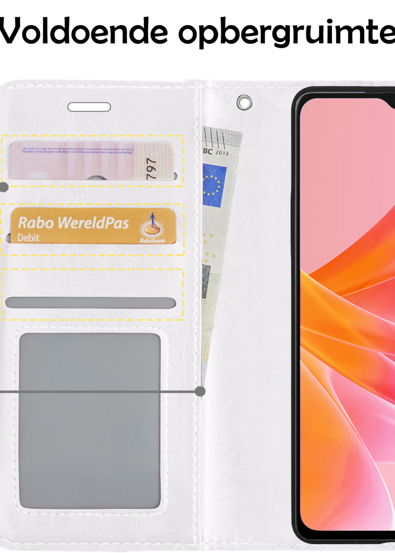 LUQ Hoesje Geschikt voor OPPO A57 Hoesje Book Case Hoes Wallet Cover - Hoes Geschikt voor OPPO A57 Hoesje Bookcase Hoes - Wit