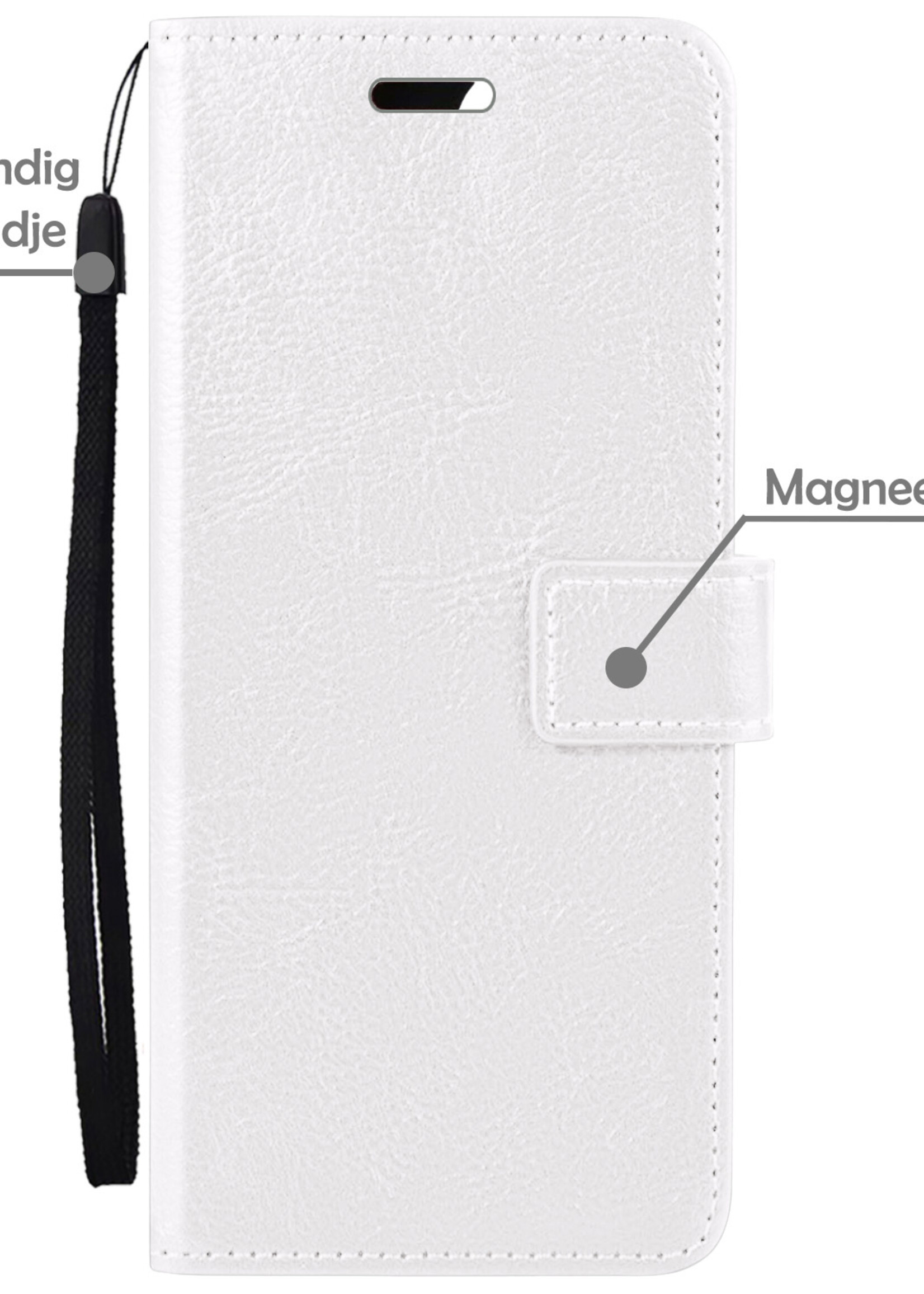 LUQ Hoesje Geschikt voor OPPO A57 Hoesje Book Case Hoes Wallet Cover - Hoes Geschikt voor OPPO A57 Hoesje Bookcase Hoes - Wit