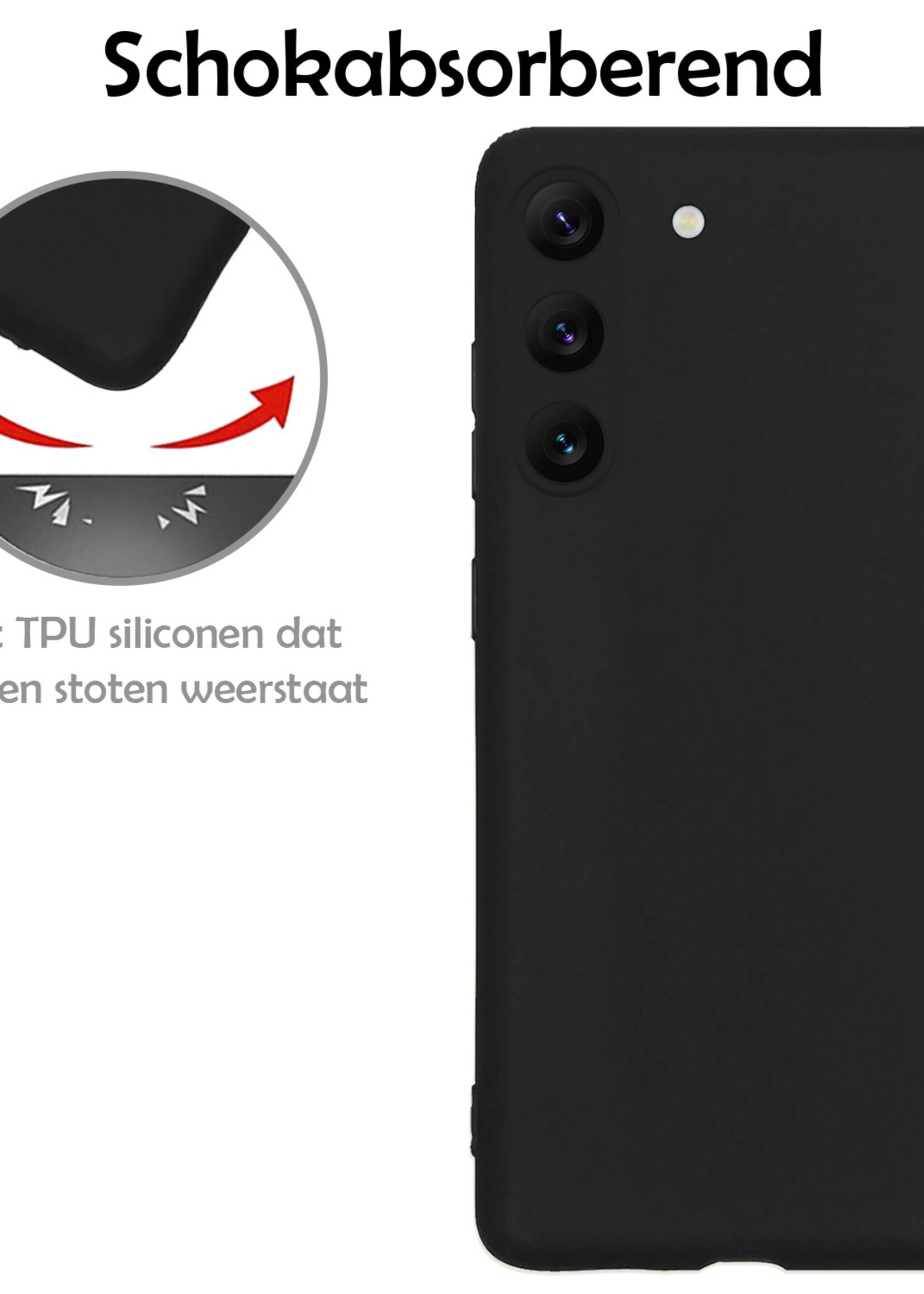 LUQ Hoesje Geschikt voor Samsung S23 Plus Hoesje Siliconen Case Met 2x Screenprotector - Hoes Geschikt voor Samsung Galaxy S23 Plus Hoes Siliconen - Zwart