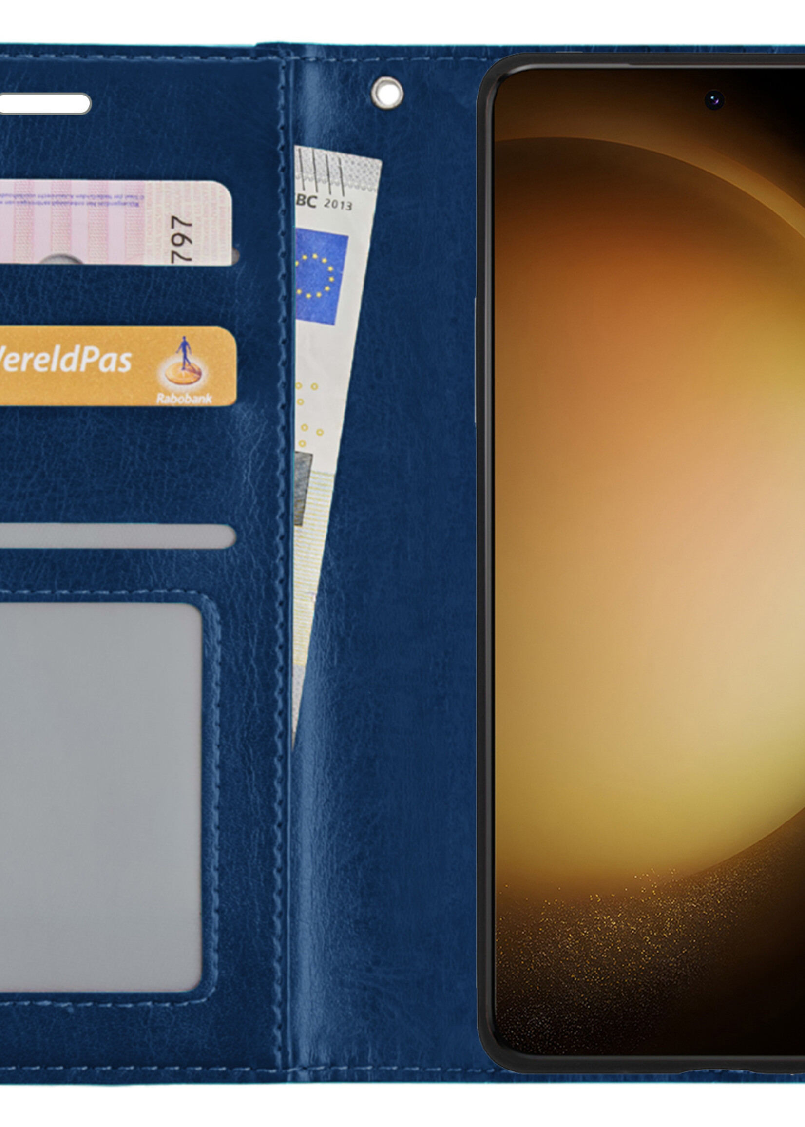 LUQ Hoesje Geschikt voor Samsung S23 Ultra Hoesje Book Case Hoes Wallet Cover Met Screenprotector - Hoes Geschikt voor Samsung Galaxy S23 Ultra Hoesje Bookcase Hoes - Donkerblauw