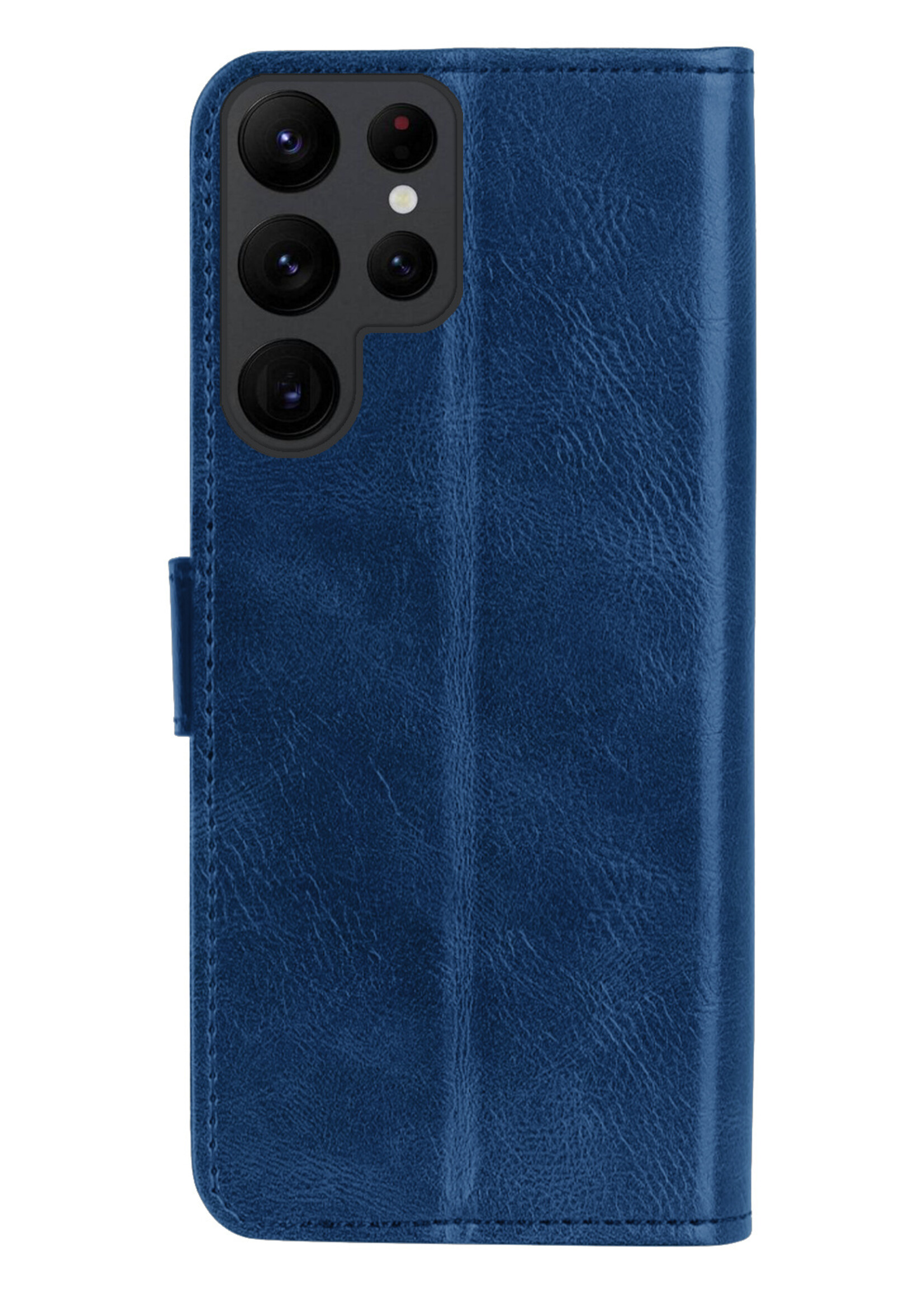 LUQ Hoesje Geschikt voor Samsung S23 Ultra Hoesje Book Case Hoes Wallet Cover Met Screenprotector - Hoes Geschikt voor Samsung Galaxy S23 Ultra Hoesje Bookcase Hoes - Donkerblauw