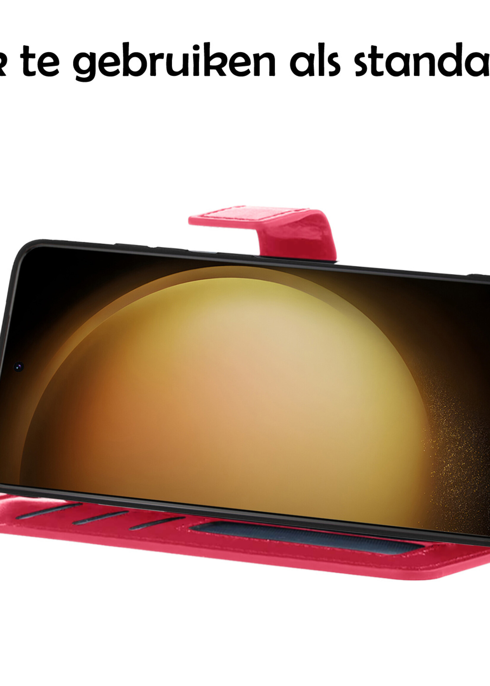 LUQ Hoesje Geschikt voor Samsung S23 Ultra Hoesje Book Case Hoes Wallet Cover Met Screenprotector - Hoes Geschikt voor Samsung Galaxy S23 Ultra Hoesje Bookcase Hoes - Donkerroze