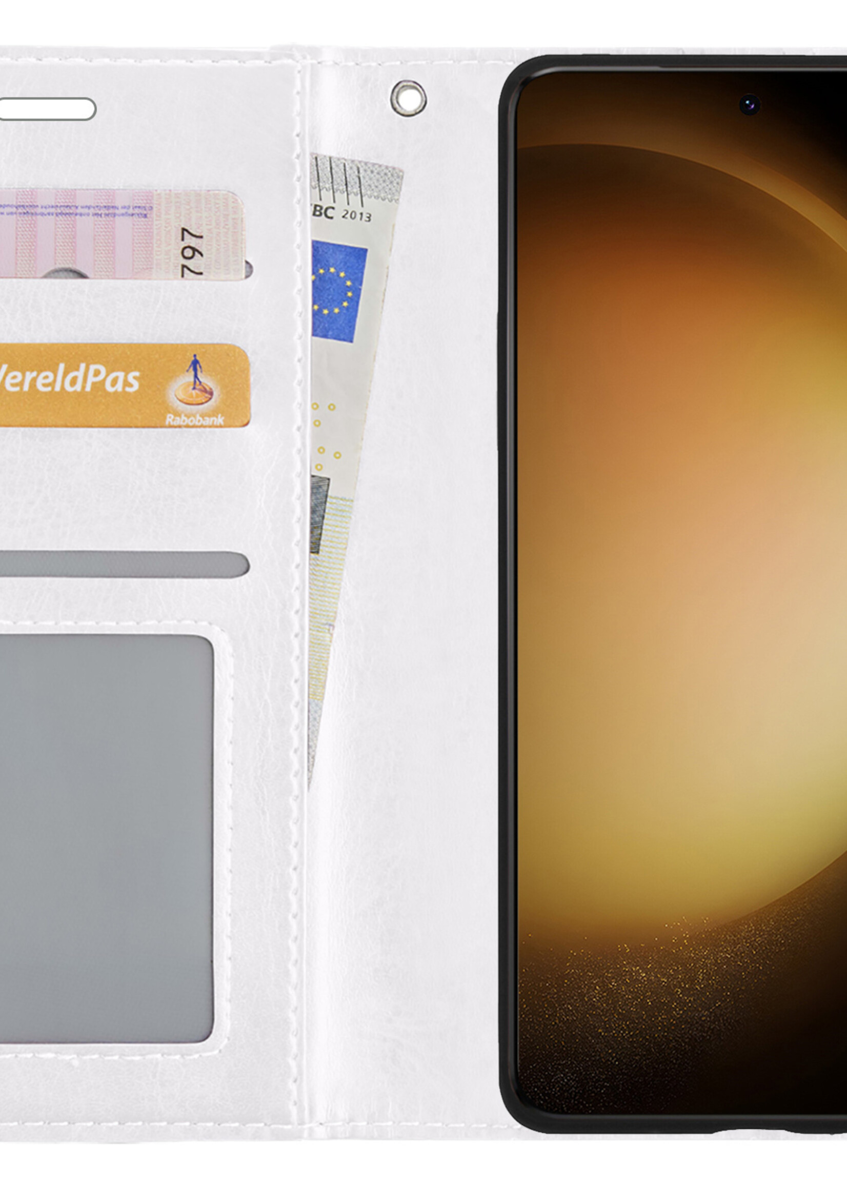 LUQ Hoesje Geschikt voor Samsung S23 Ultra Hoesje Book Case Hoes Wallet Cover Met Screenprotector - Hoes Geschikt voor Samsung Galaxy S23 Ultra Hoesje Bookcase Hoes - Wit