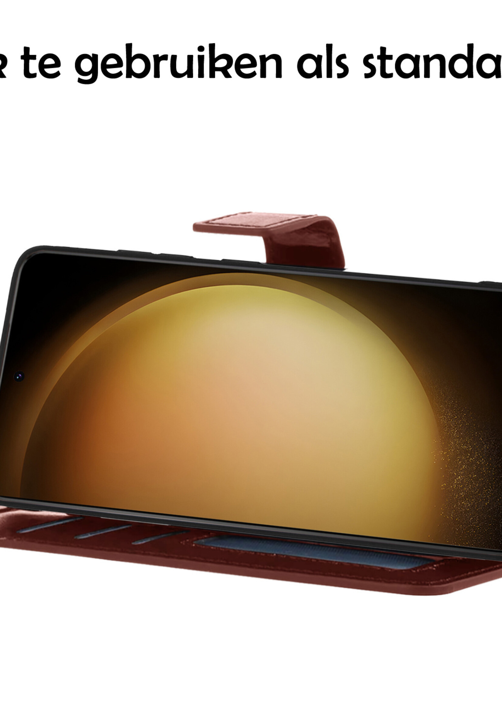 LUQ Hoesje Geschikt voor Samsung S23 Ultra Hoesje Book Case Hoes Wallet Cover Met 2x Screenprotector - Hoes Geschikt voor Samsung Galaxy S23 Ultra Hoesje Bookcase Hoes - Bruin