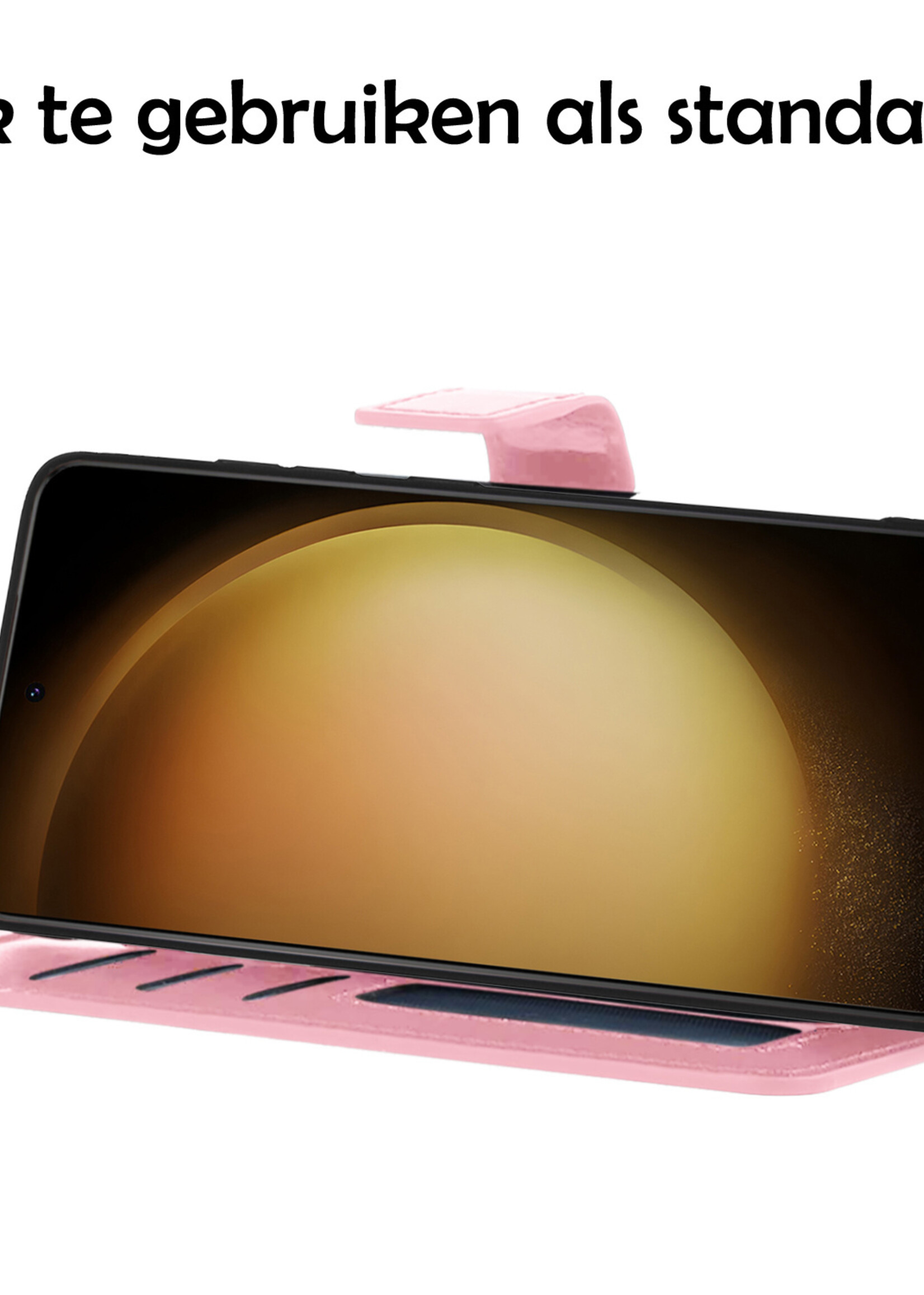 LUQ Hoesje Geschikt voor Samsung S23 Ultra Hoesje Book Case Hoes Wallet Cover Met 2x Screenprotector - Hoes Geschikt voor Samsung Galaxy S23 Ultra Hoesje Bookcase Hoes - Lichtroze