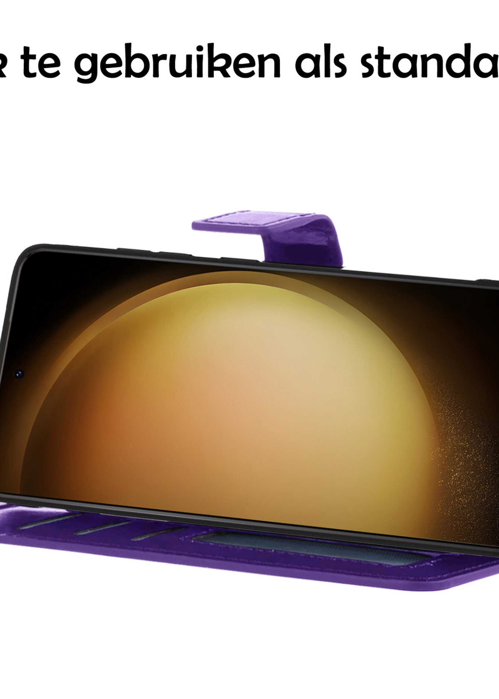 LUQ Hoesje Geschikt voor Samsung S23 Ultra Hoesje Book Case Hoes Wallet Cover Met 2x Screenprotector - Hoes Geschikt voor Samsung Galaxy S23 Ultra Hoesje Bookcase Hoes - Paars