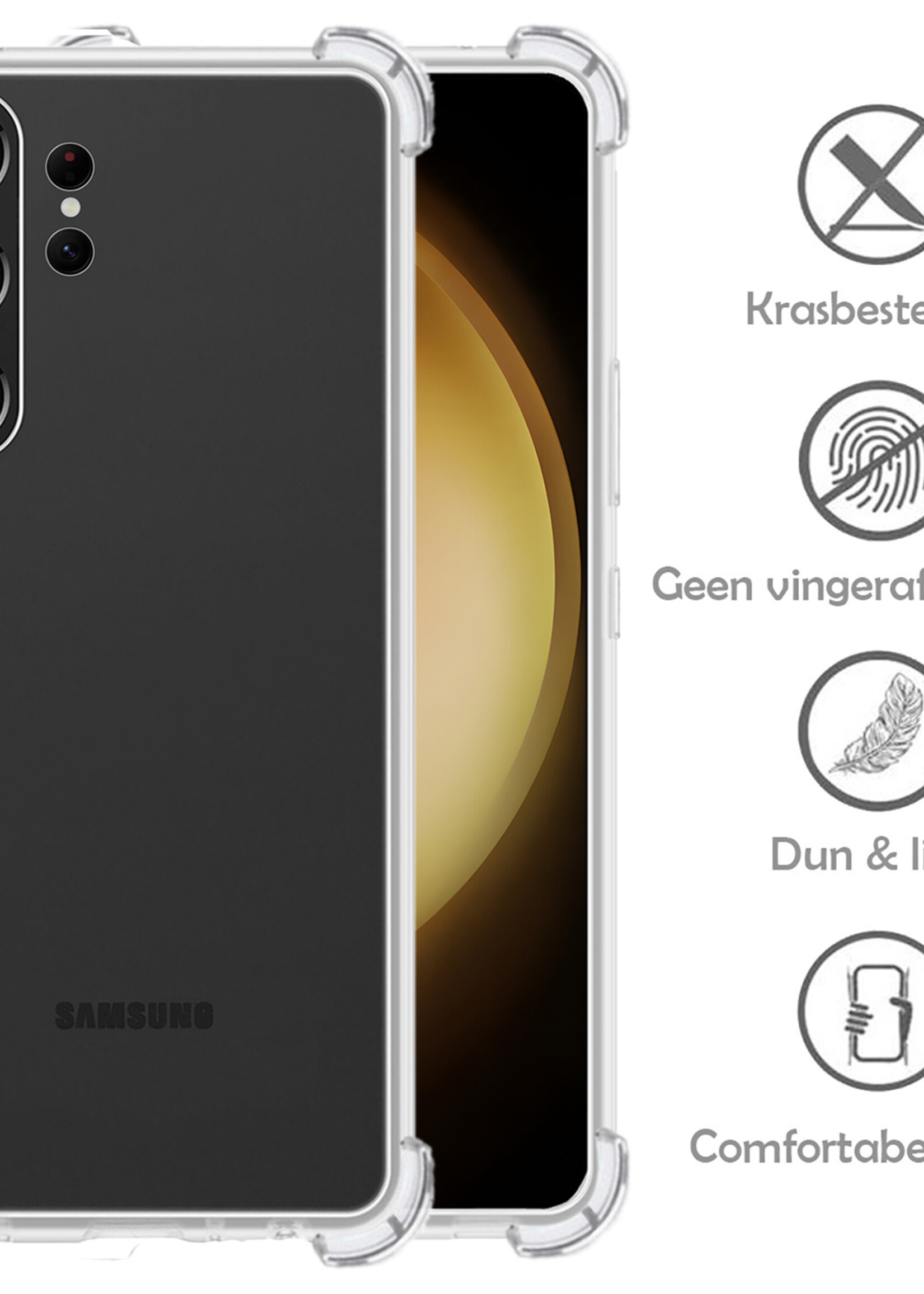 LUQ Hoesje Geschikt voor Samsung S23 Ultra Hoesje Shockproof Case Siliconen Met Screenprotector - Hoes Geschikt voor Samsung Galaxy S23 Ultra Hoes Cover Siliconen - Transparant