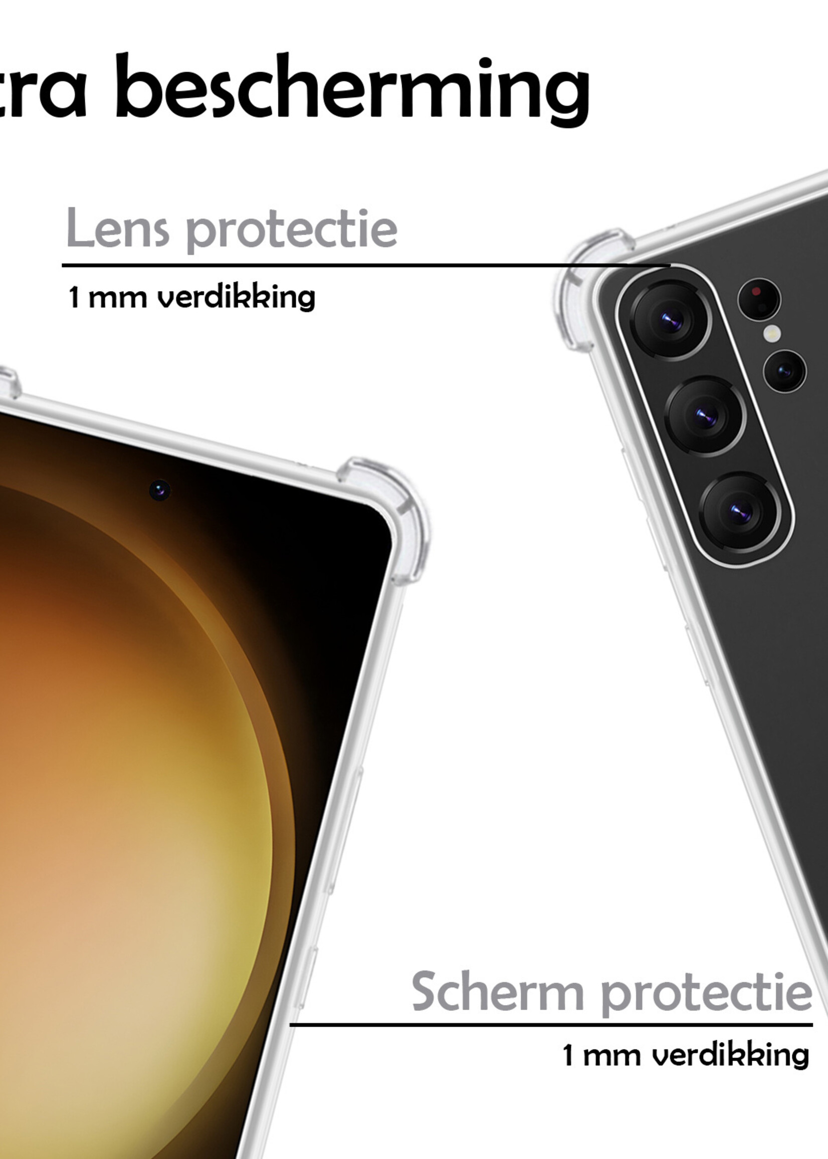 LUQ Hoesje Geschikt voor Samsung S23 Ultra Hoesje Shockproof Case Siliconen Met Screenprotector - Hoes Geschikt voor Samsung Galaxy S23 Ultra Hoes Cover Siliconen - Transparant