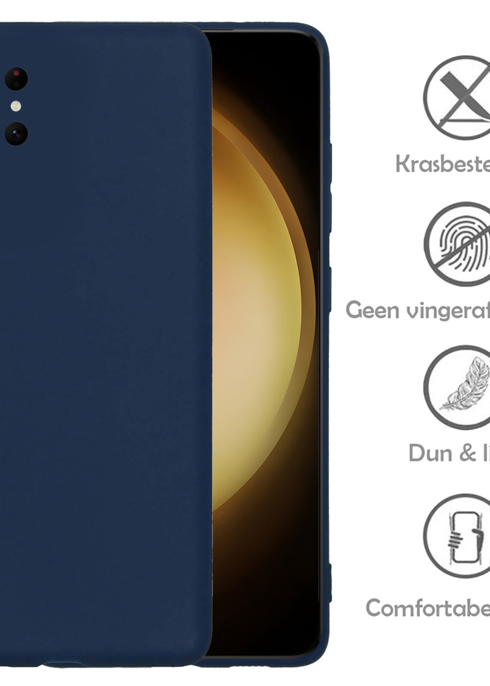 LUQ Hoesje Geschikt voor Samsung S23 Ultra Hoesje Siliconen Case Met Screenprotector - Hoes Geschikt voor Samsung Galaxy S23 Ultra Hoes Siliconen - Donkerblauw