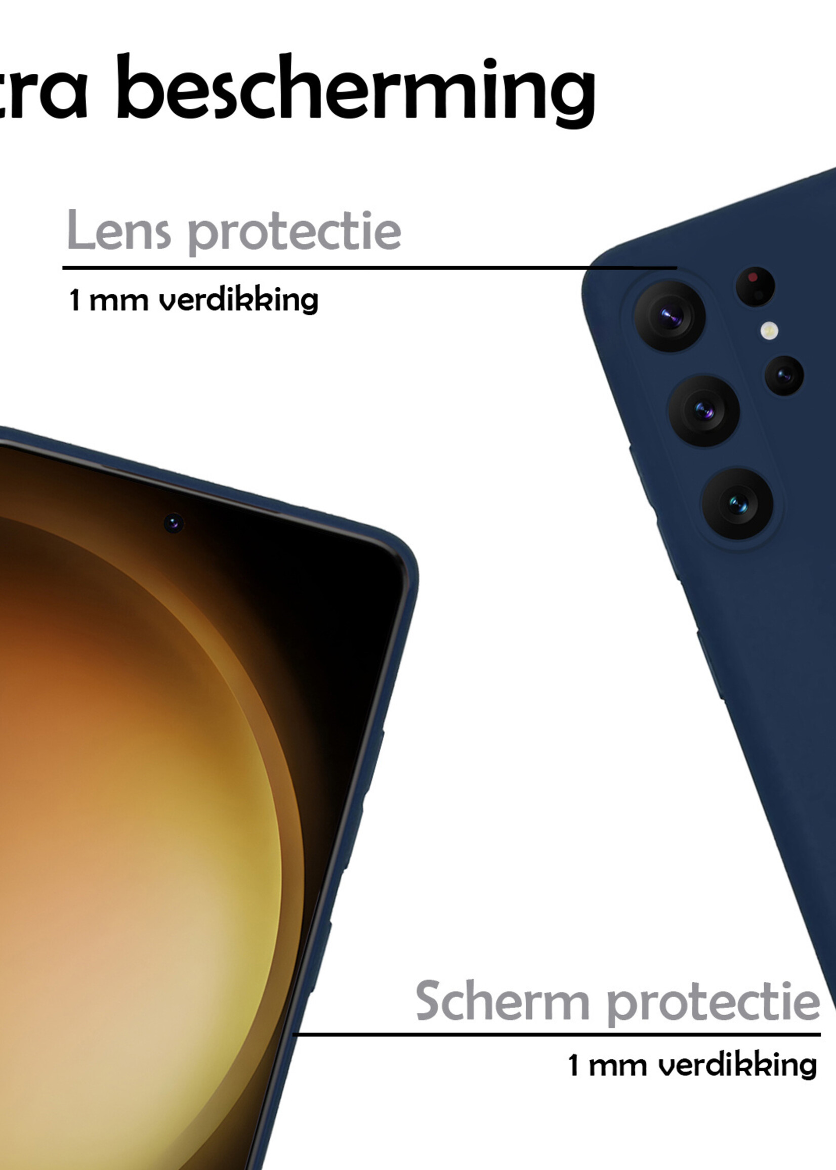 LUQ Hoesje Geschikt voor Samsung S23 Ultra Hoesje Siliconen Case Met Screenprotector - Hoes Geschikt voor Samsung Galaxy S23 Ultra Hoes Siliconen - Donkerblauw