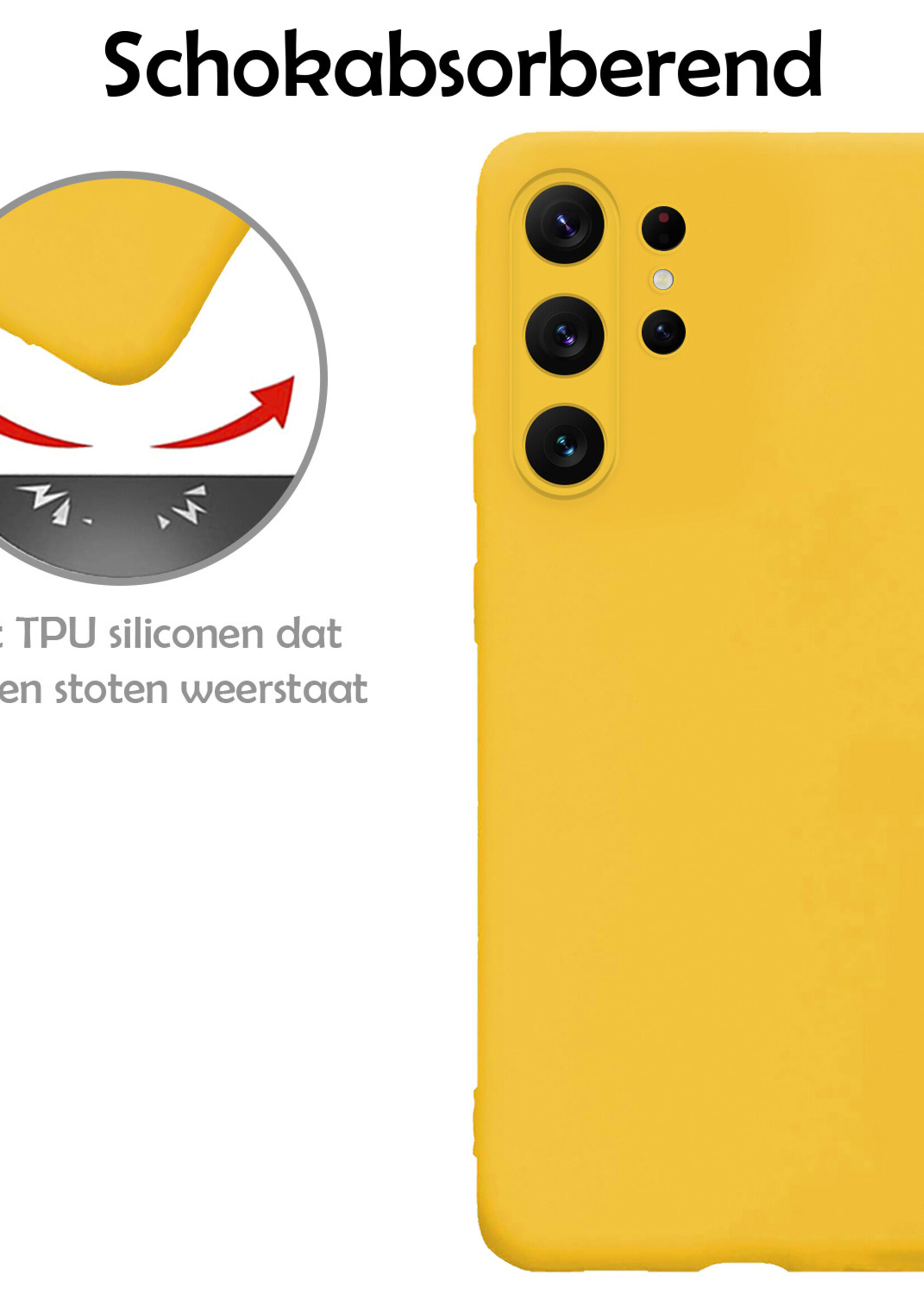 LUQ Hoesje Geschikt voor Samsung S23 Ultra Hoesje Siliconen Case Met Screenprotector - Hoes Geschikt voor Samsung Galaxy S23 Ultra Hoes Siliconen - Geel