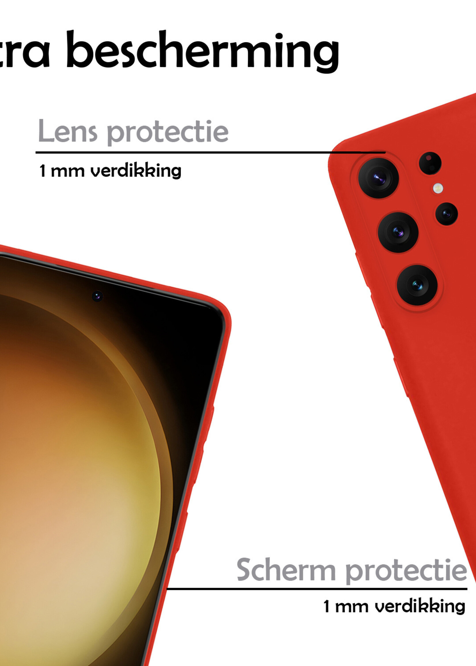 LUQ Hoesje Geschikt voor Samsung S23 Ultra Hoesje Siliconen Case Met Screenprotector - Hoes Geschikt voor Samsung Galaxy S23 Ultra Hoes Siliconen - Rood
