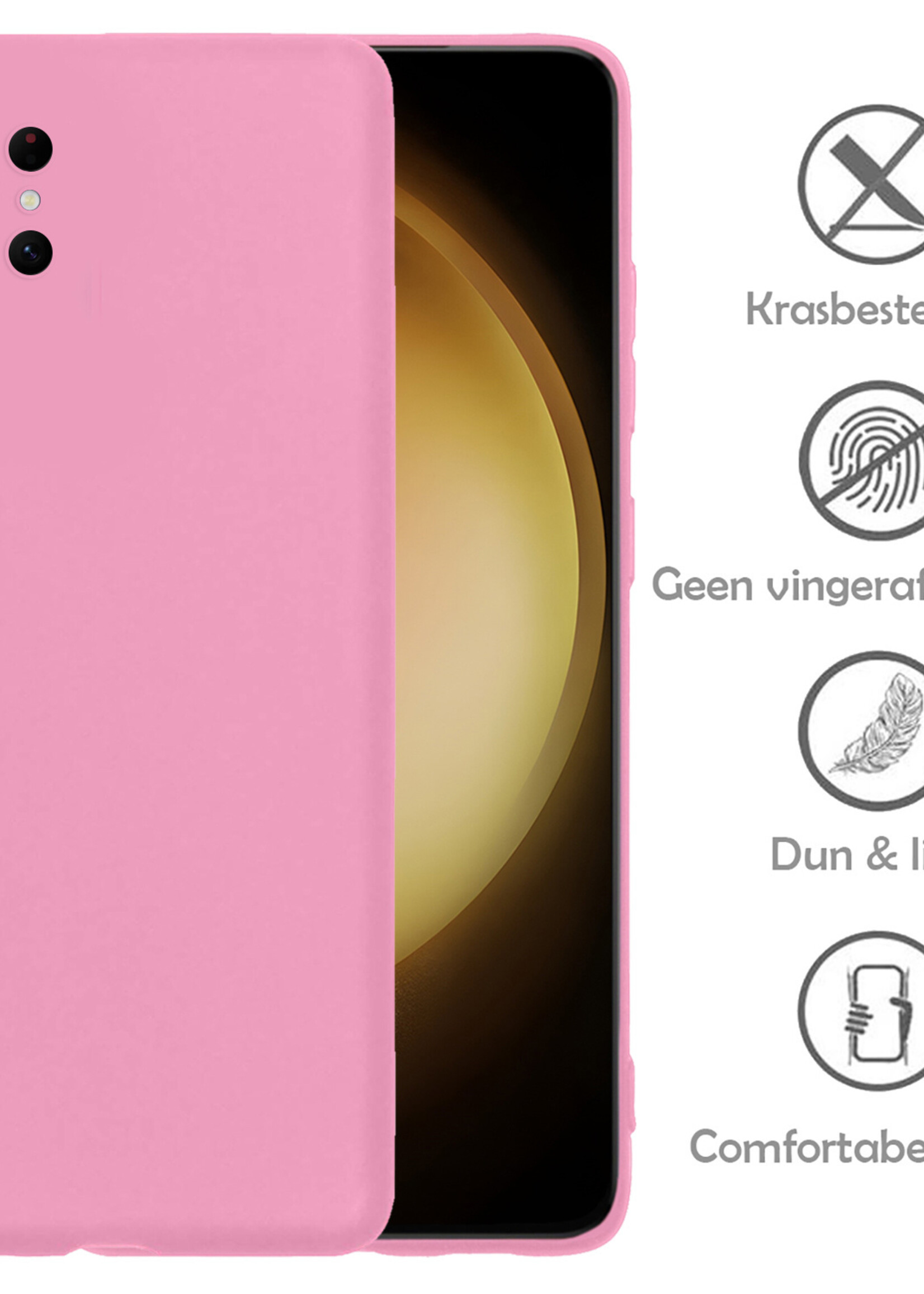 LUQ Hoesje Geschikt voor Samsung S23 Ultra Hoesje Siliconen Case Met Screenprotector - Hoes Geschikt voor Samsung Galaxy S23 Ultra Hoes Siliconen - Lichtroze