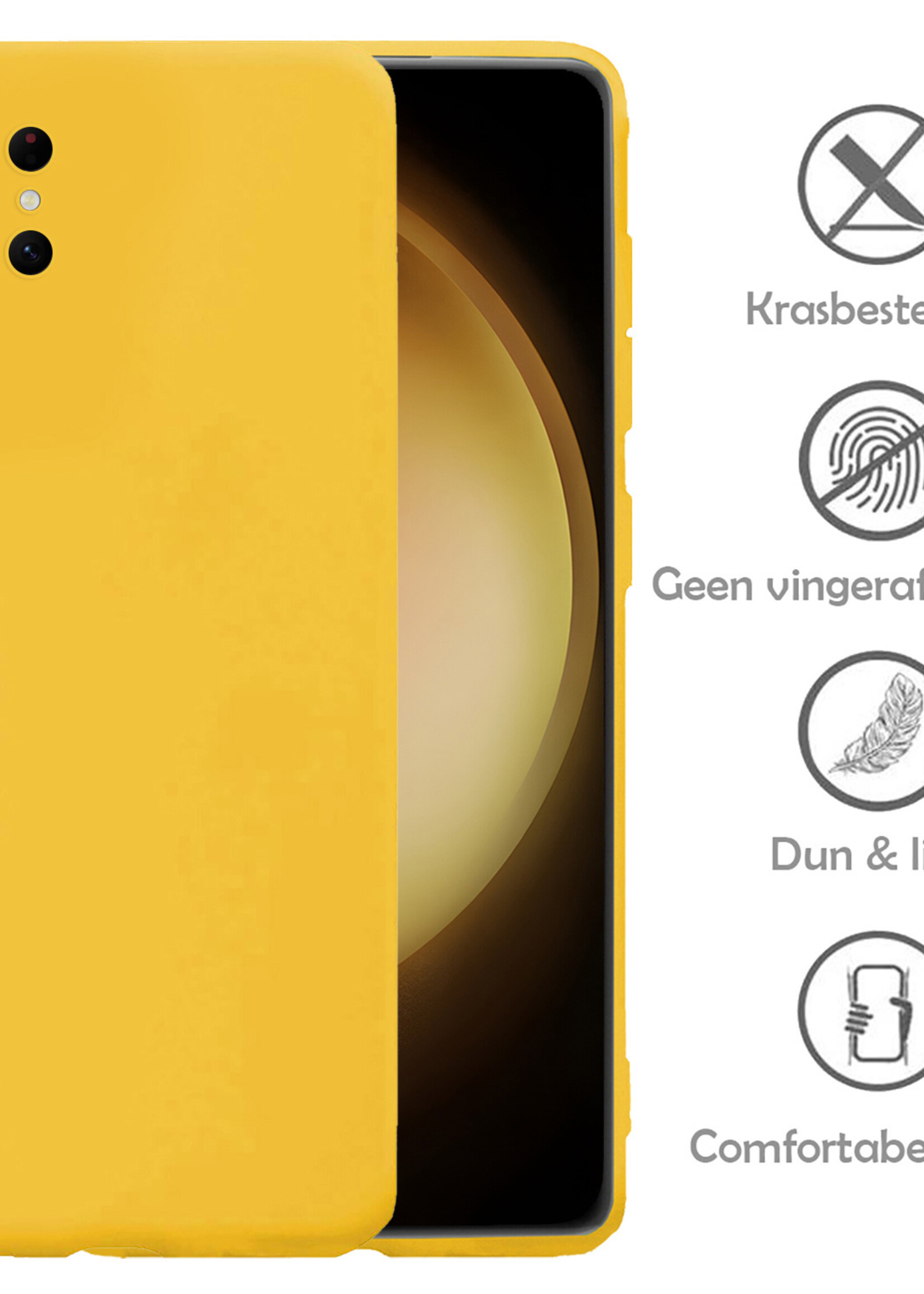 LUQ Hoesje Geschikt voor Samsung S23 Ultra Hoesje Siliconen Case Met 2x Screenprotector - Hoes Geschikt voor Samsung Galaxy S23 Ultra Hoes Siliconen - Geel