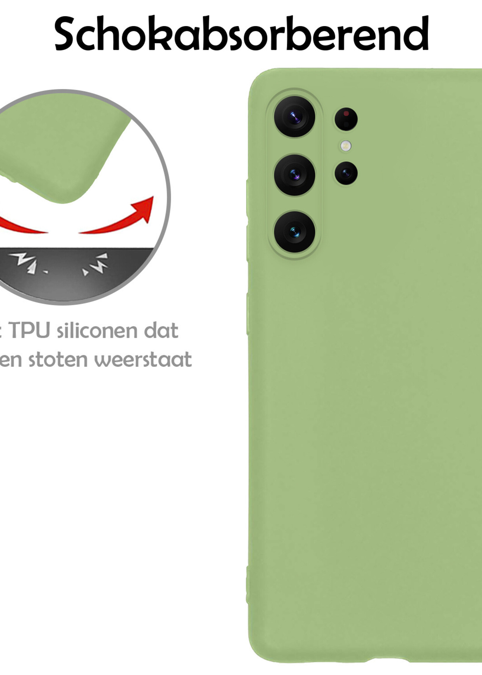 LUQ Hoesje Geschikt voor Samsung S23 Ultra Hoesje Siliconen Case Met 2x Screenprotector - Hoes Geschikt voor Samsung Galaxy S23 Ultra Hoes Siliconen - Groen