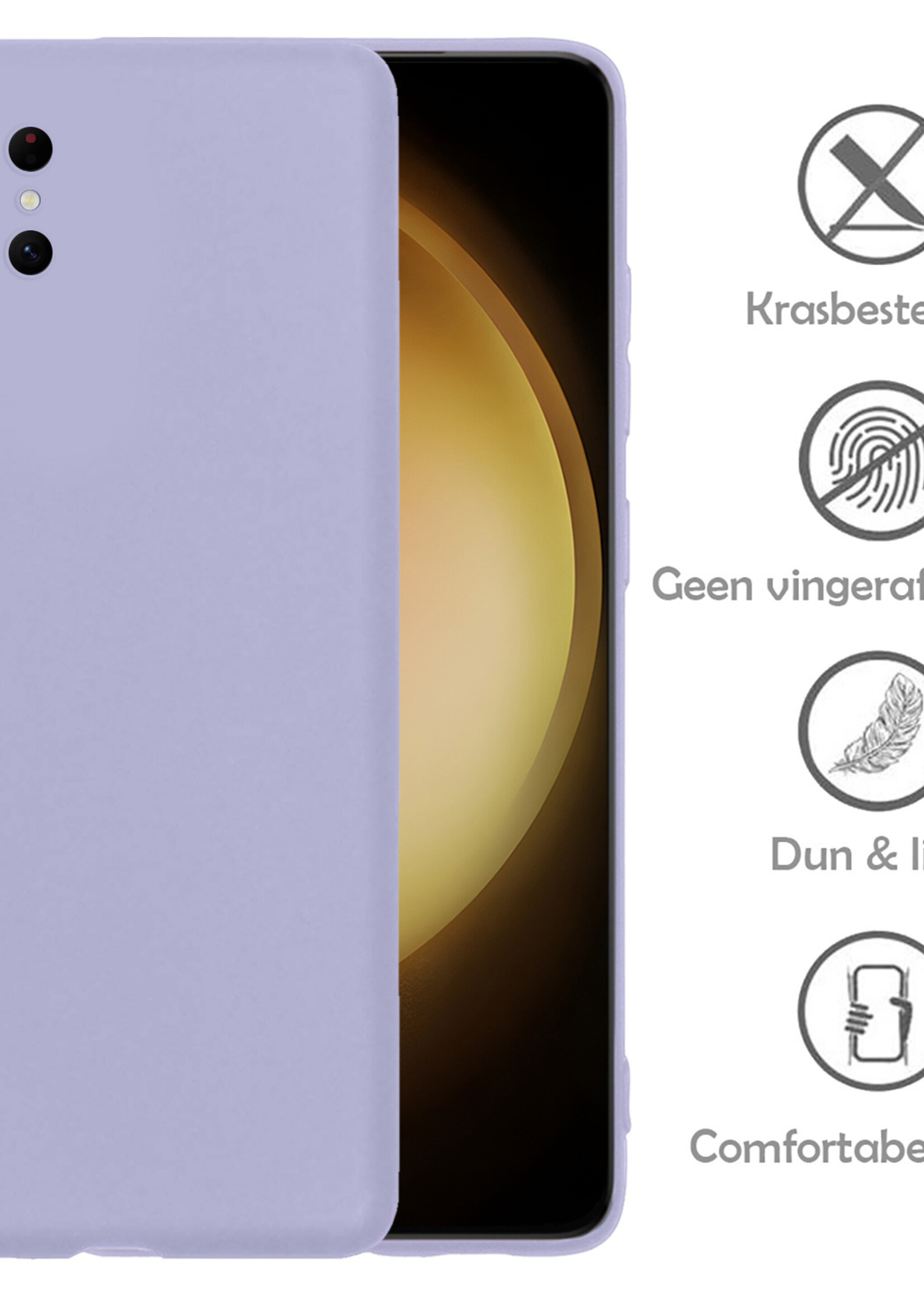 LUQ Hoesje Geschikt voor Samsung S23 Ultra Hoesje Siliconen Case Met 2x Screenprotector - Hoes Geschikt voor Samsung Galaxy S23 Ultra Hoes Siliconen - Lila