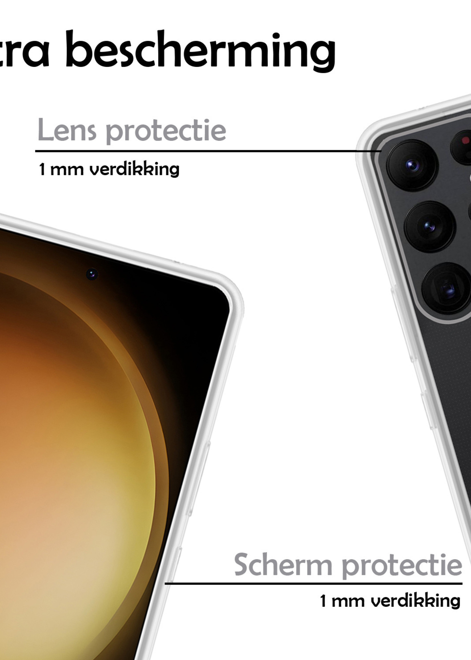 LUQ Hoesje Geschikt voor Samsung S23 Ultra Hoesje Siliconen Case Met 2x Screenprotector - Hoes Geschikt voor Samsung Galaxy S23 Ultra Hoes Siliconen - Transparant